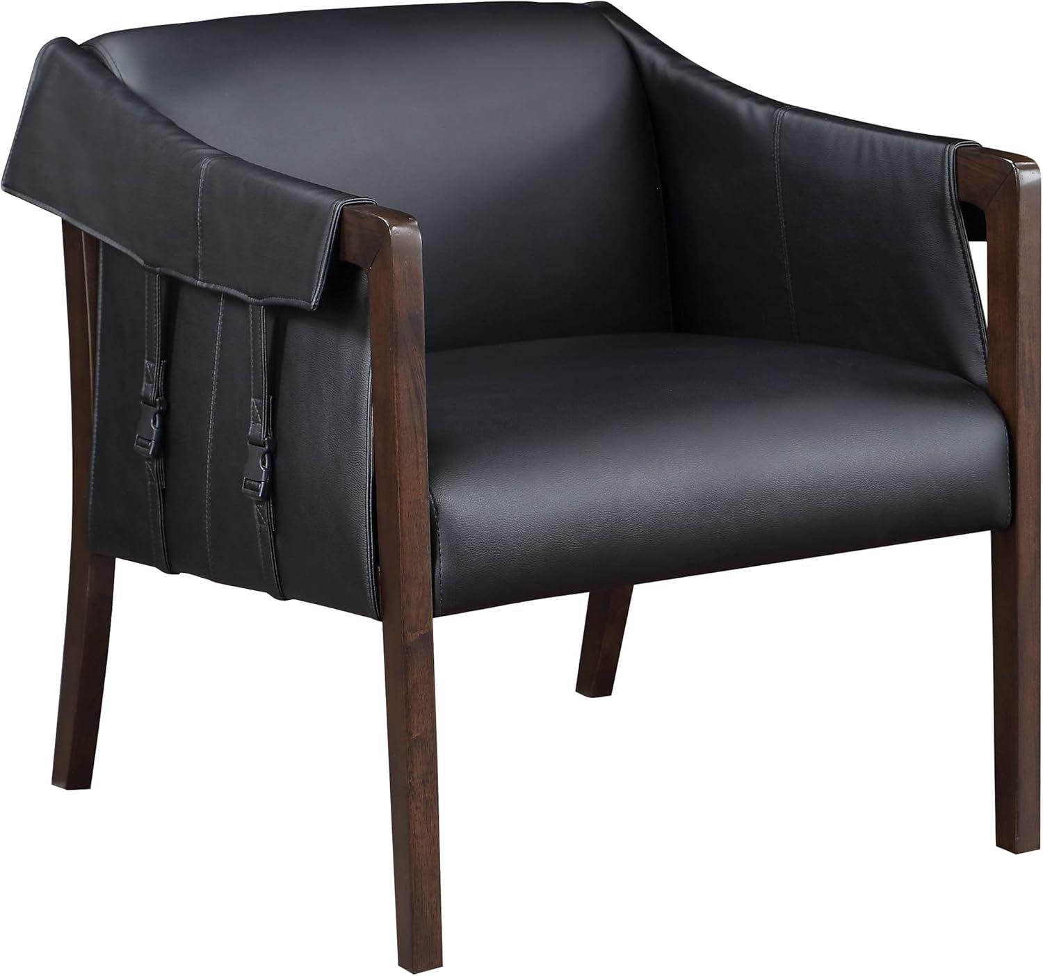 Parkfield Black Faux Leather Accent Chair with Walnut Frame