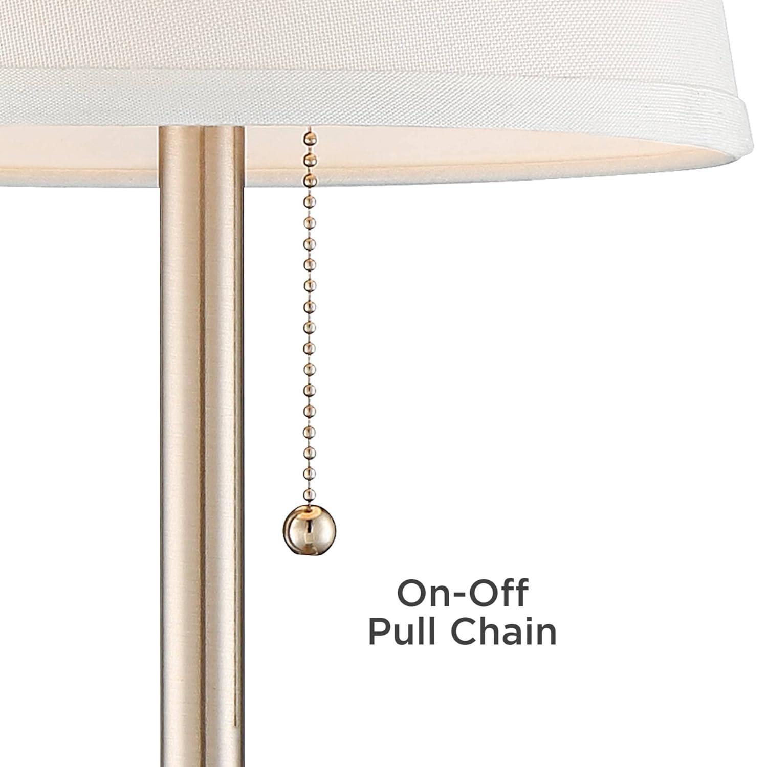 Brushed Nickel Table Lamp with USB and White Shade