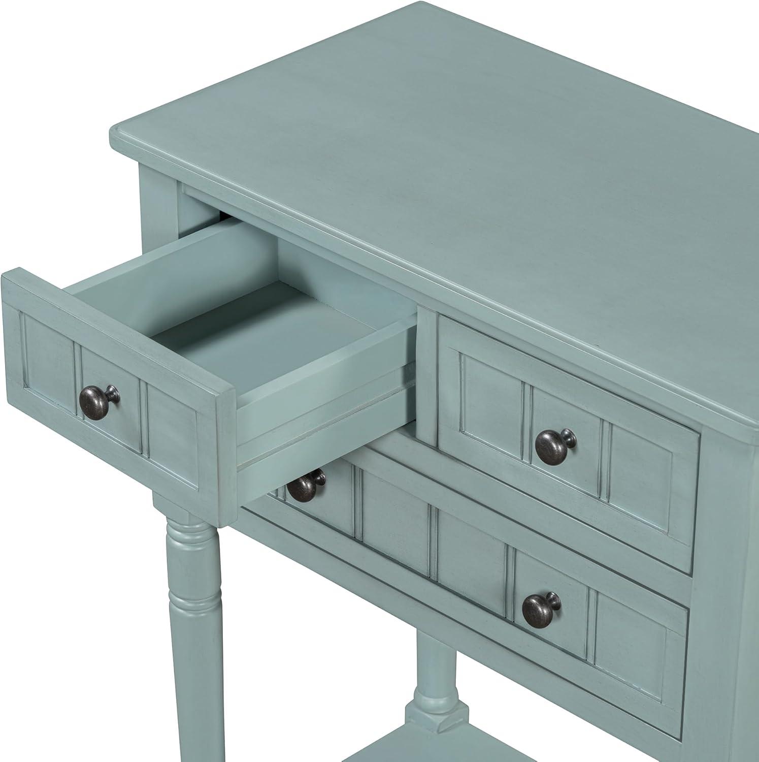 Churanty Narrow Console Table with Storage Drawers and Bottom Shelf for Entryway Living Room, Retro Console Table for Small Space, Light Blue