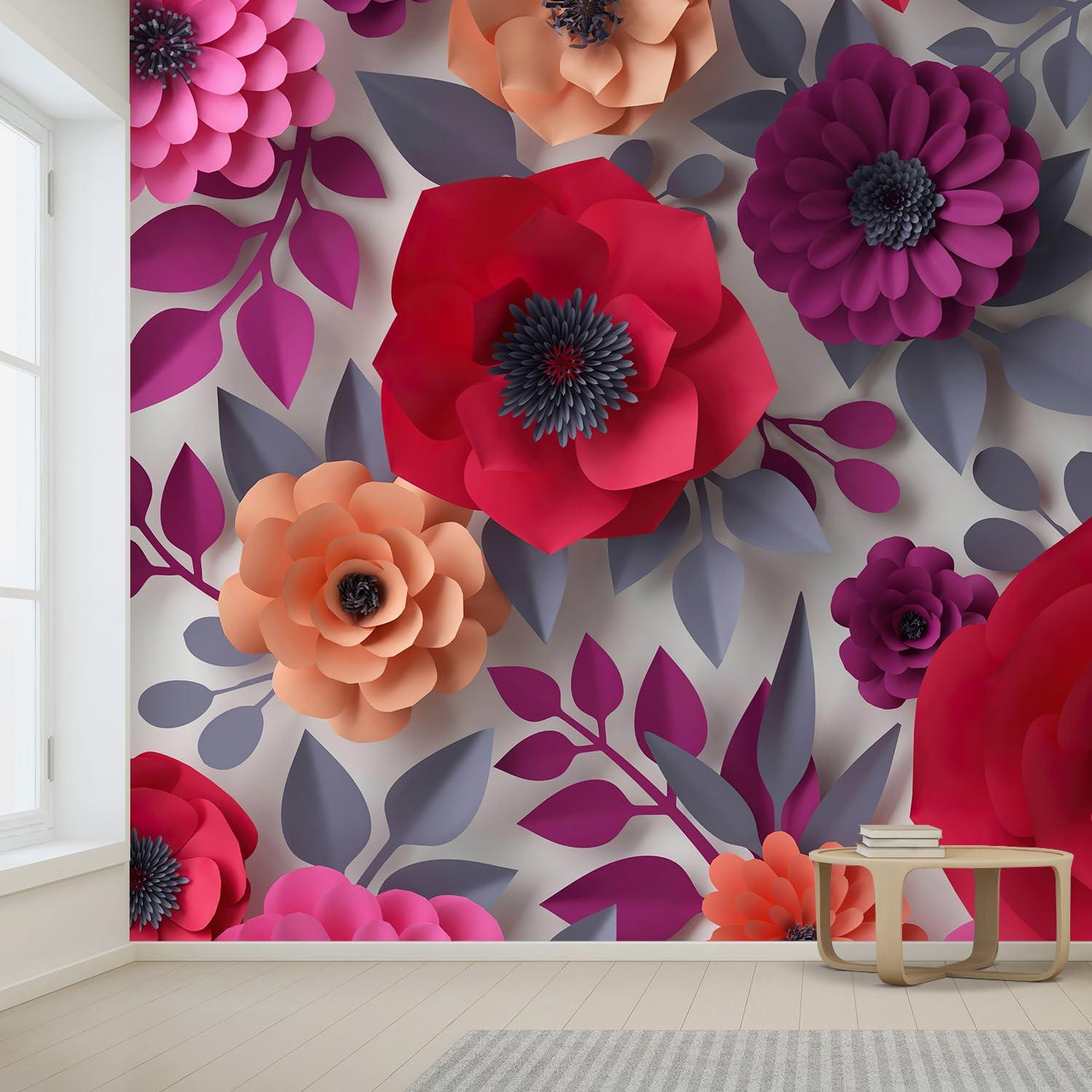 Large Pink and Red 3D Floral Vinyl Self-Adhesive Wallpaper