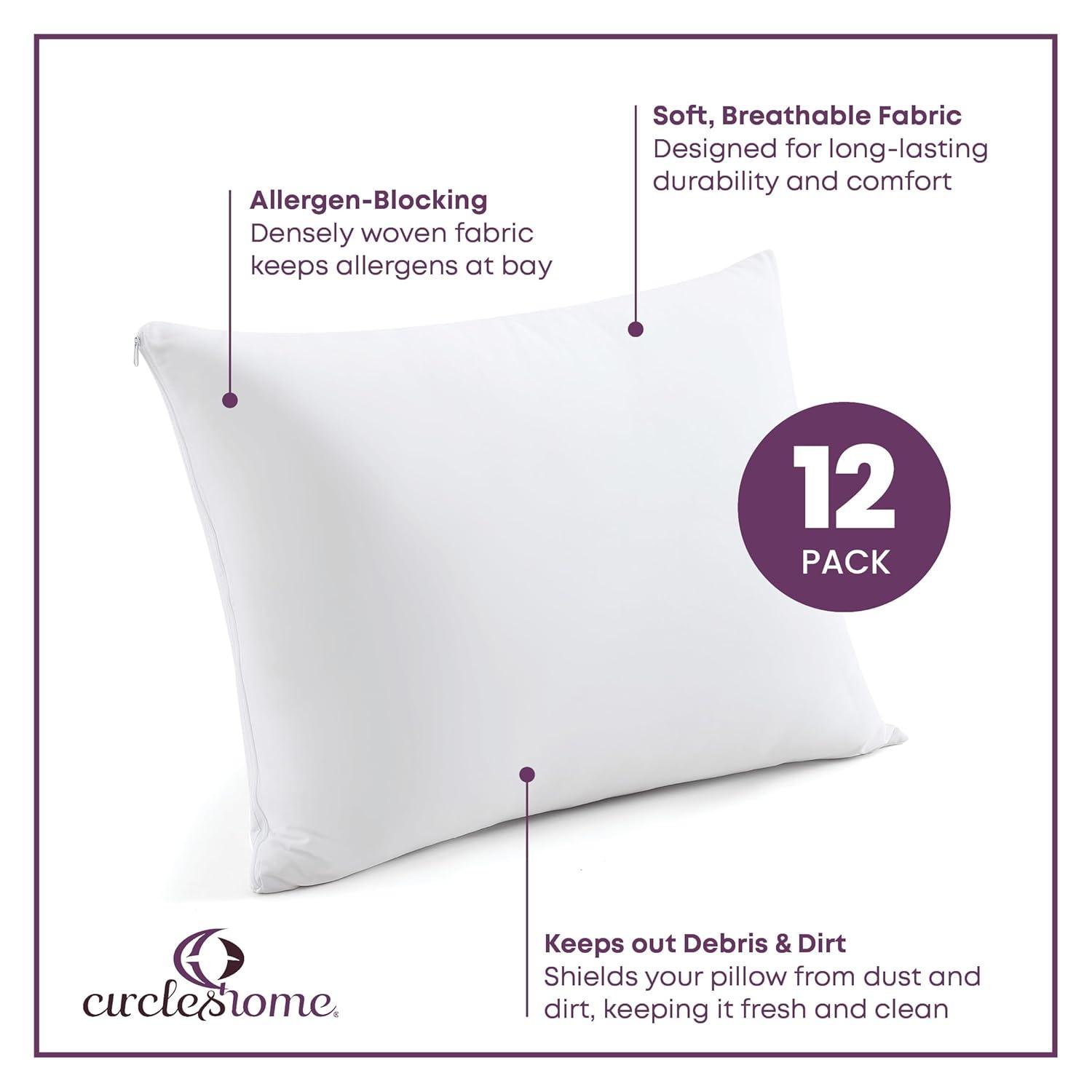 Circles Home 100% Cotton Breathable Queen Pillow Cover with Zipper - (12 Pack)