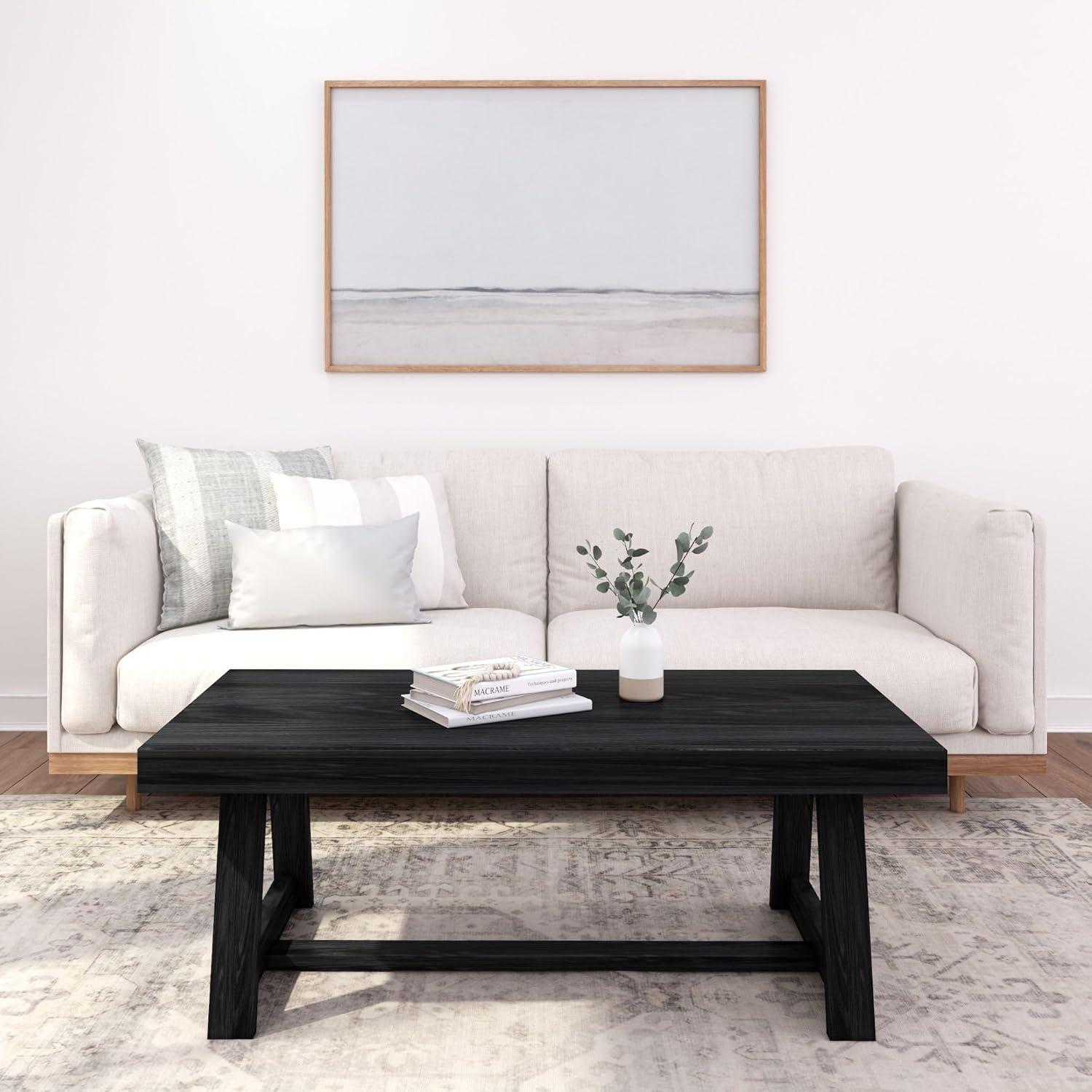 Plank+Beam Solid Wood Classic Rectangular Coffee Table, 48" Farmhouse Coffee Table