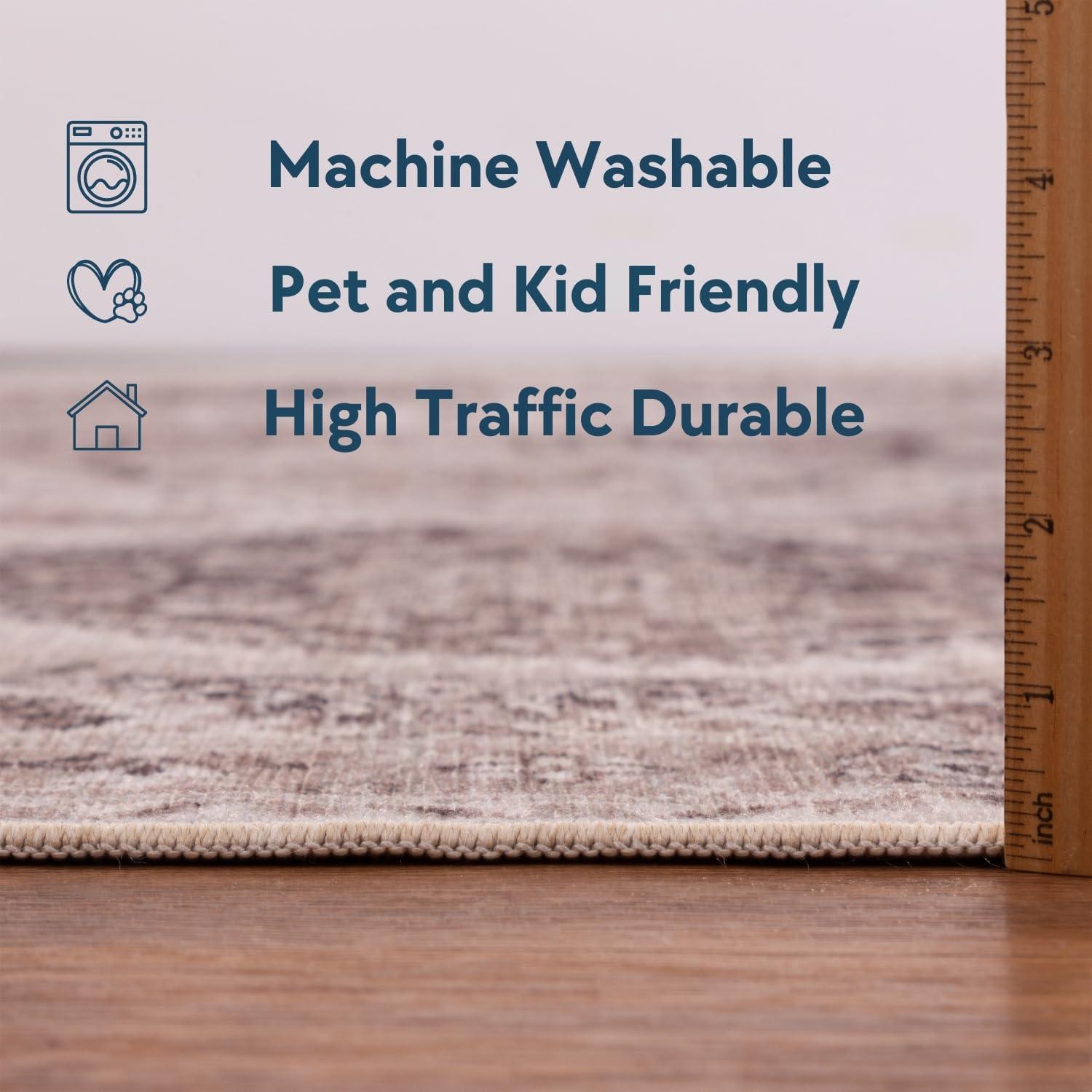 Tiled Washable Rug, Kid and Pet Friendly, Non-Slip, High Traffic Durable, Great for Living Room, Bedroom, Complements Décor , Precision Made, 4x6