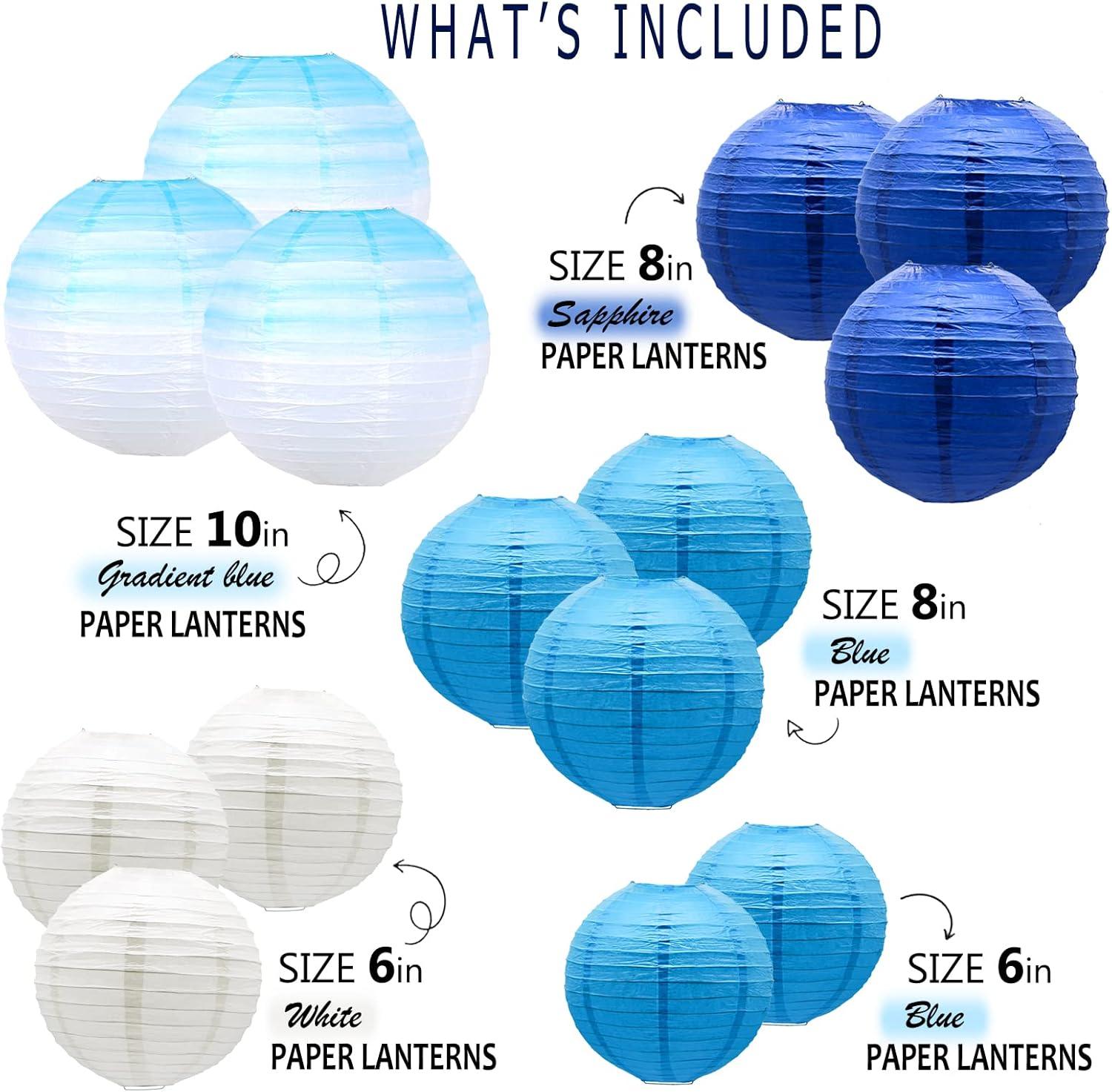 14 PCS Paper Lanterns, Gradient Colorful Blue Round Paper Lanterns Decorative Lantern Lamps, Hanging Paper Lanterns Chinese Tissue Paper Lanterns Indoor Room & Outdoor Party Supplies Decoration