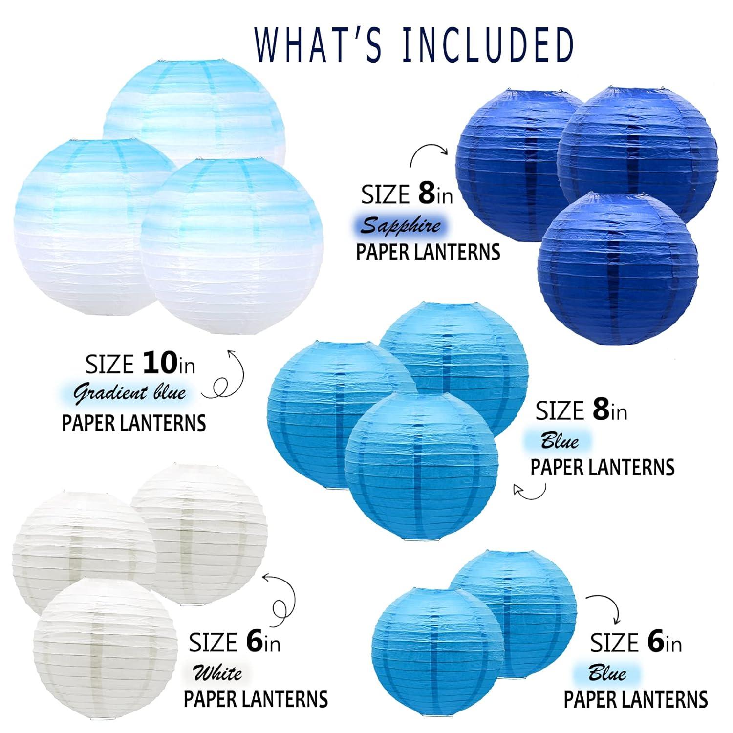 14 PCS Paper Lanterns, Gradient Colorful Blue Round Paper Lanterns Decorative Lantern Lamps, Hanging Paper Lanterns Chinese Tissue Paper Lanterns Indoor Room & Outdoor Party Supplies Decoration