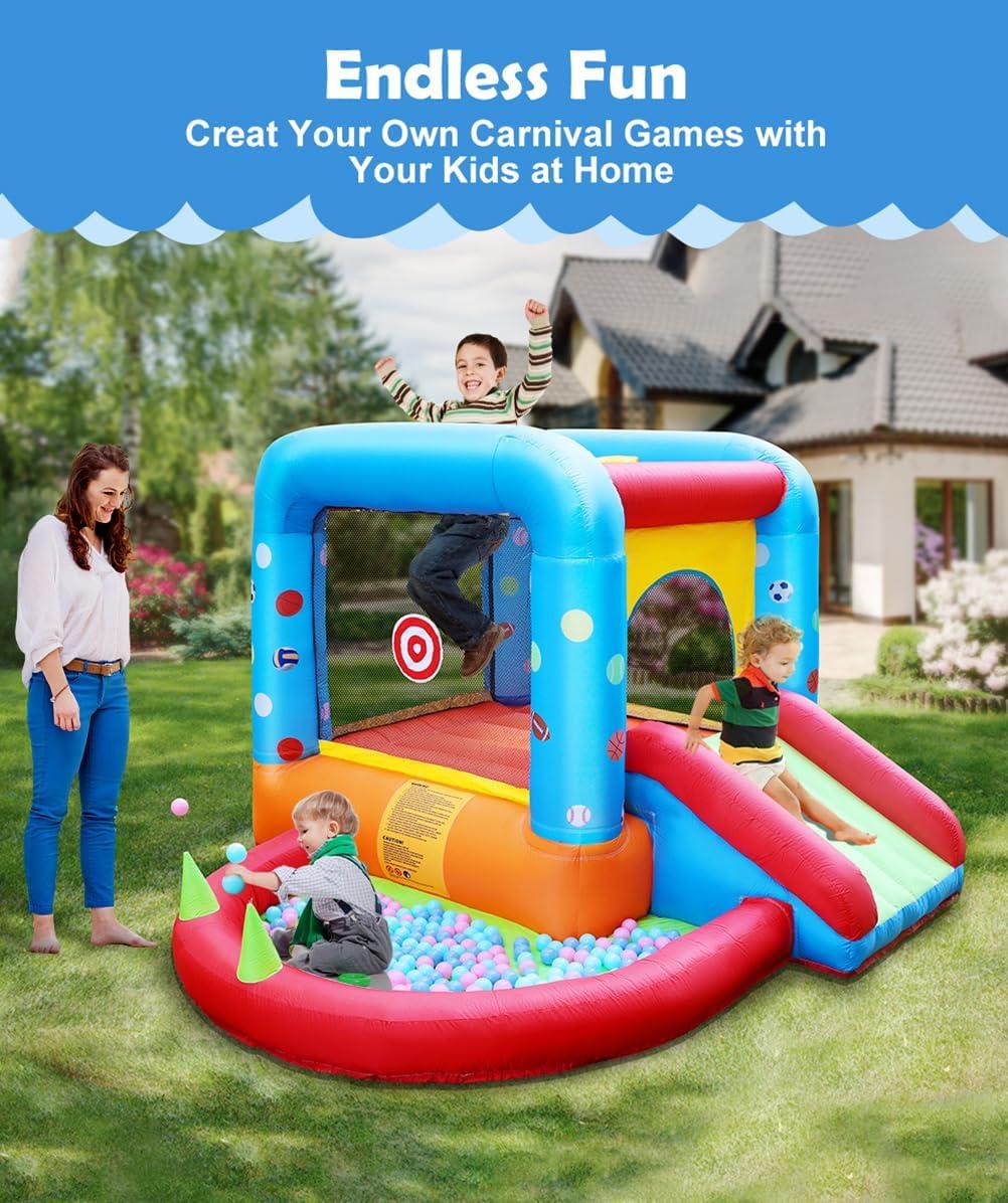 Colorful Inflatable Bounce House with Slide and Ball Pit