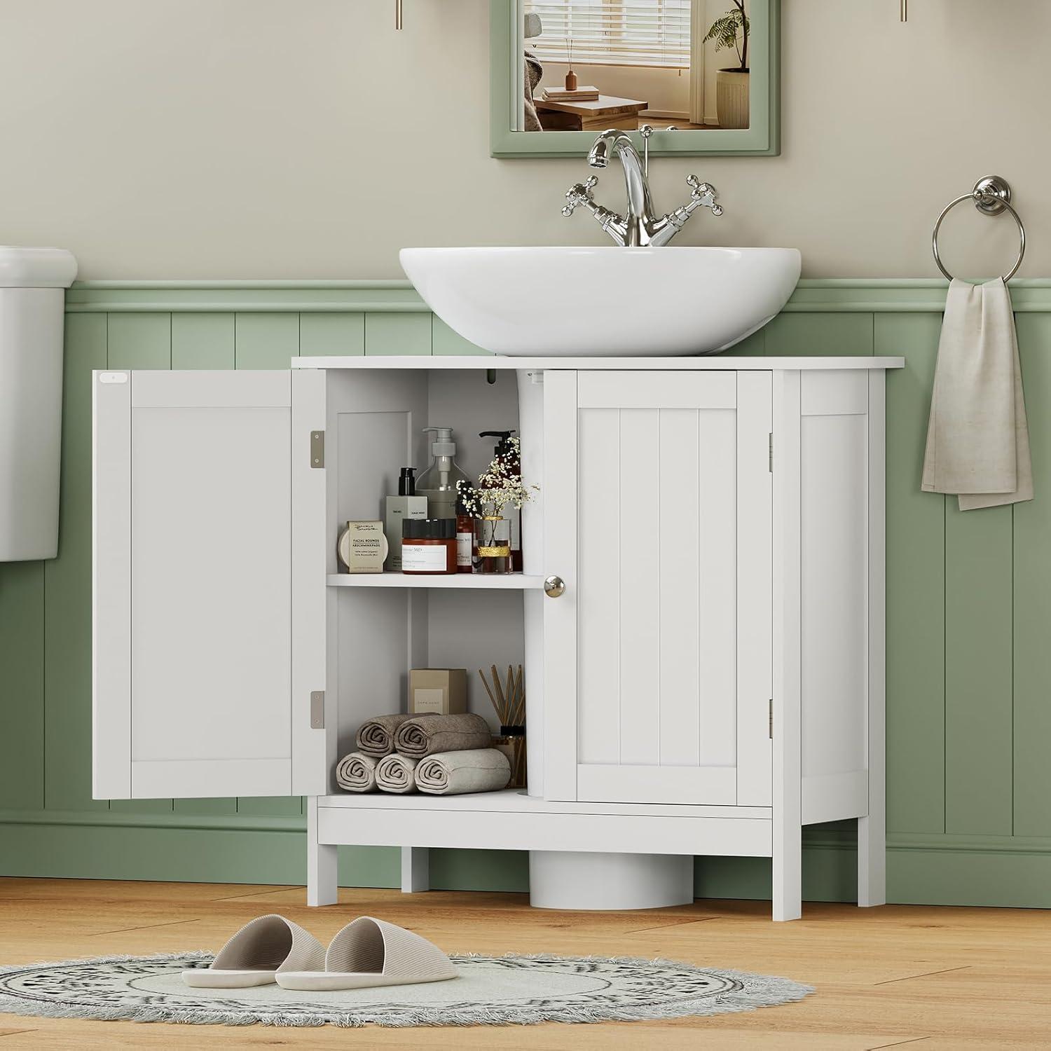 FCH Pedestal Sink, Storage Cabinets with Two Doors and Adjustable Shelves Under Sink Organizer Bathroom Vanity Storage White