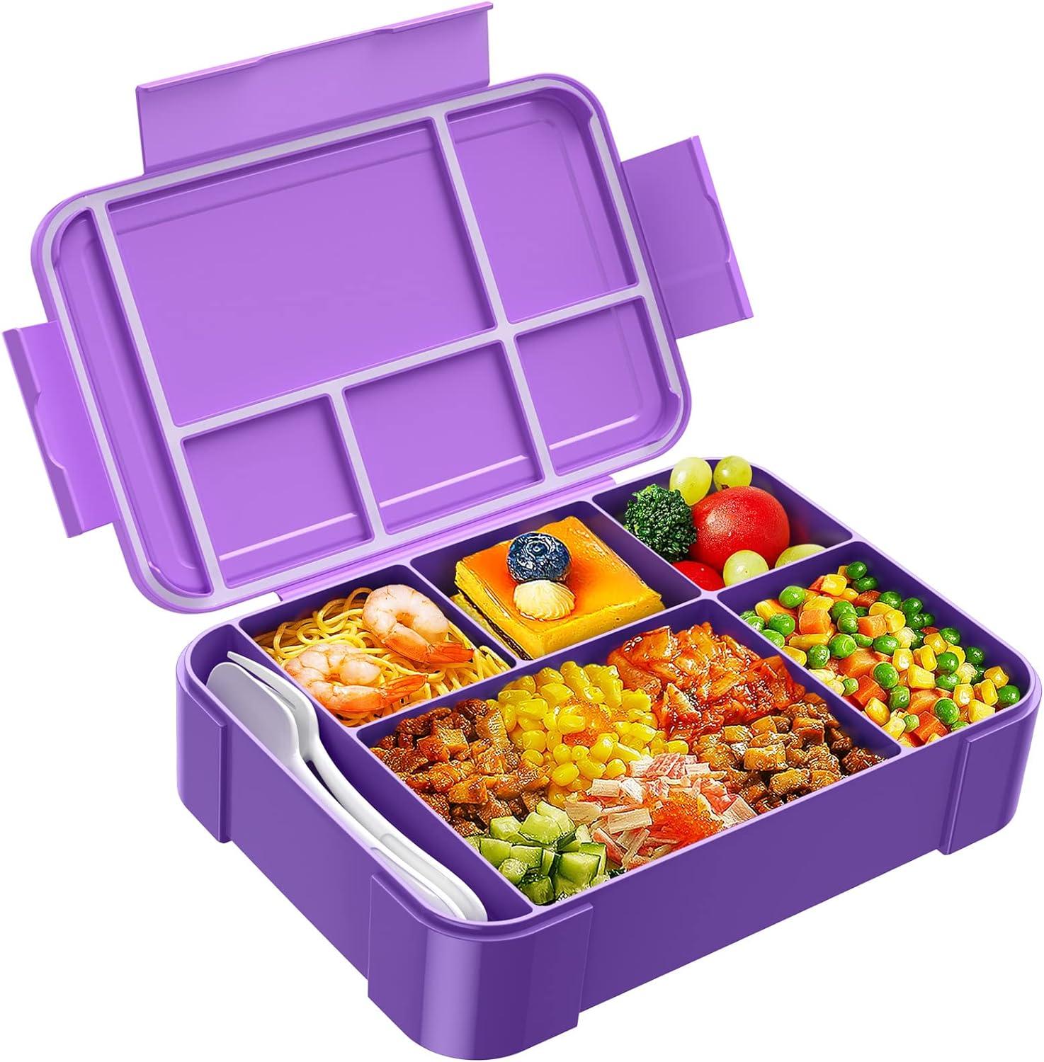 JYPS Bento Box for Kids,Leak-Proof Kids Lunch Box with 6 Compartments,Sauce Container,Utensils,BPA Free Microwave/Dishwasher Safe Lunch Container for Girls and Toddlers Back to School-Purple Mermaid