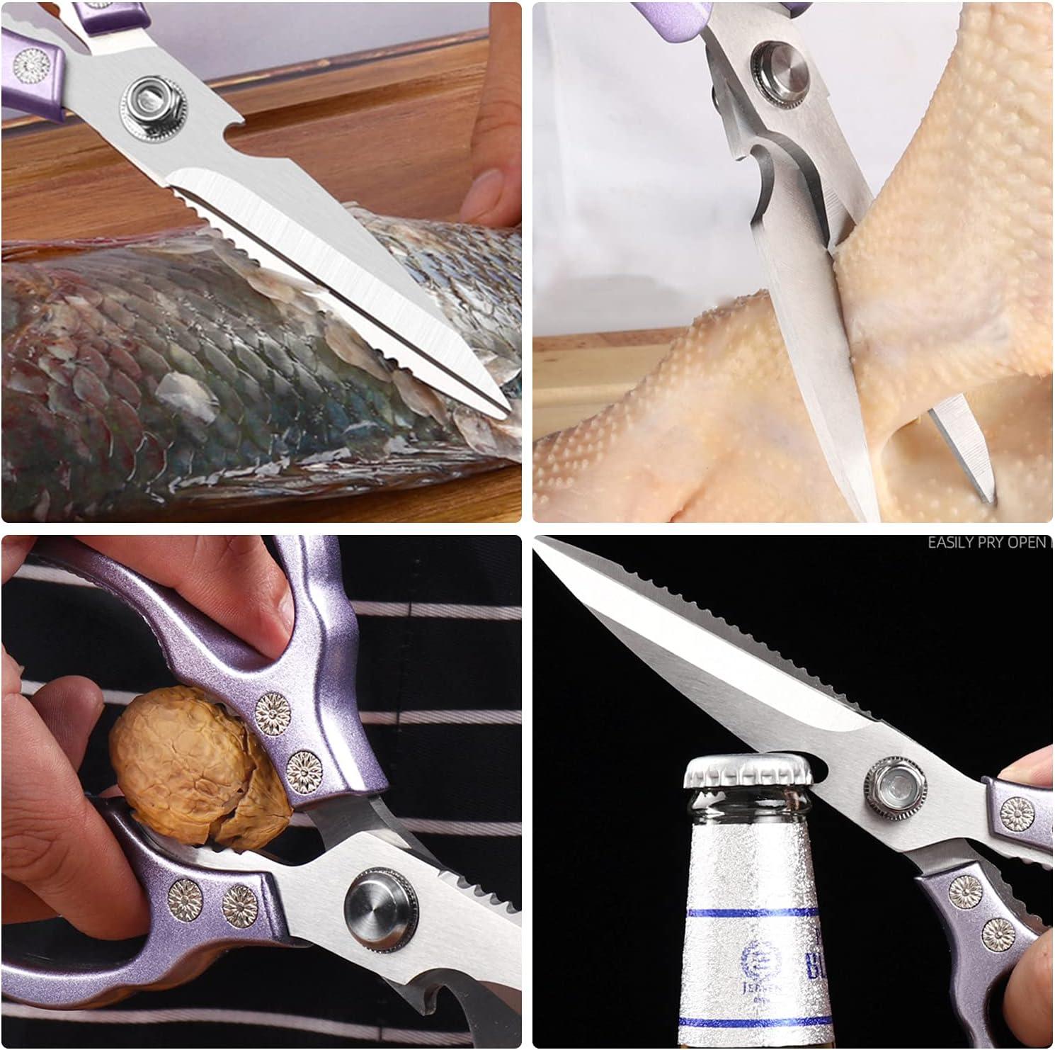 charext Kitchen Scissors, Sharp Kitchen Shears Dishwasher Safe Heavy Duty,Purple Kitchen Accessories Cooking Shears for Kitchen Meat Chicken Fish Poultry Herb Bread (Purple)