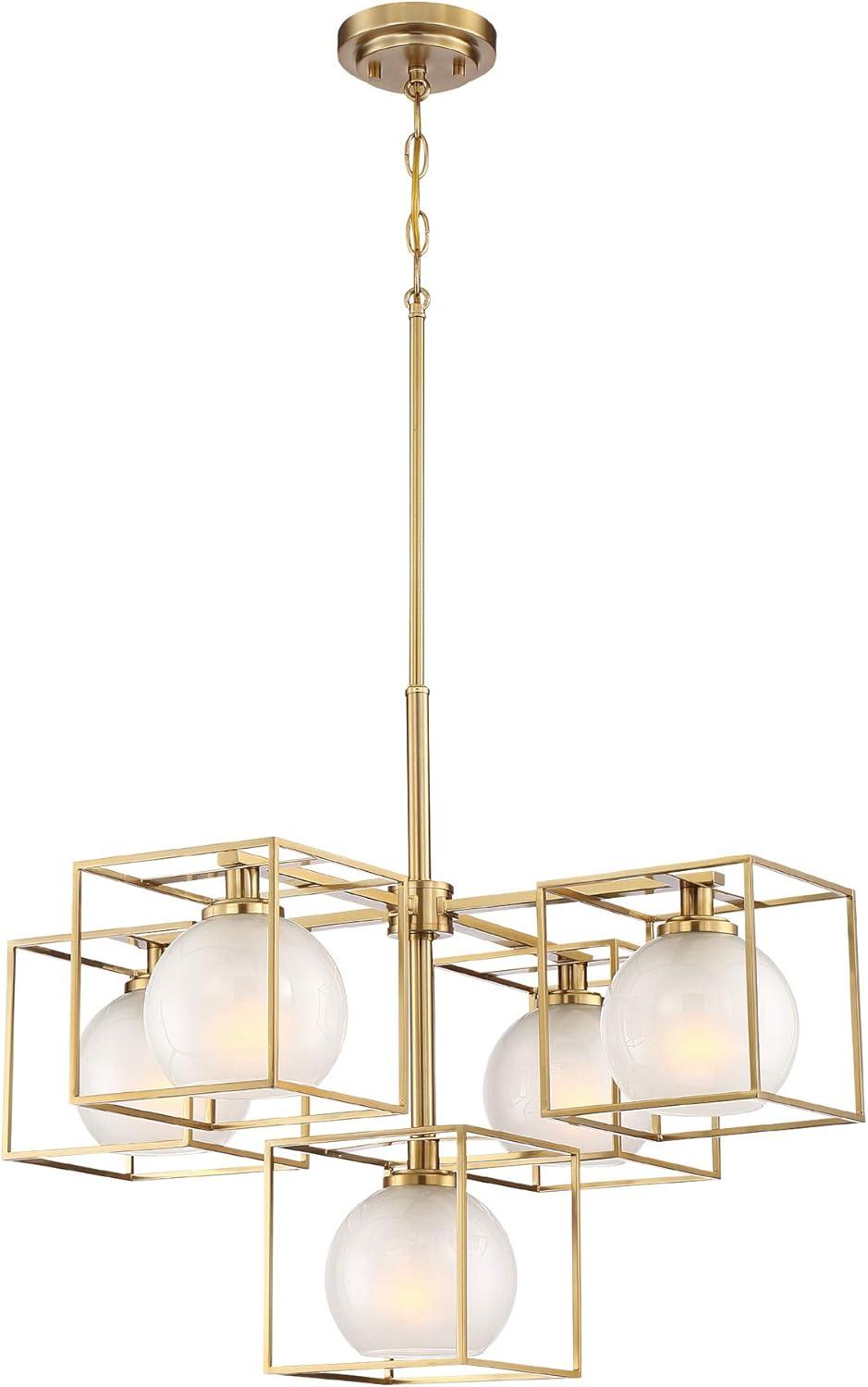 Brushed Gold Cube Frame Chandelier with Globe Shades