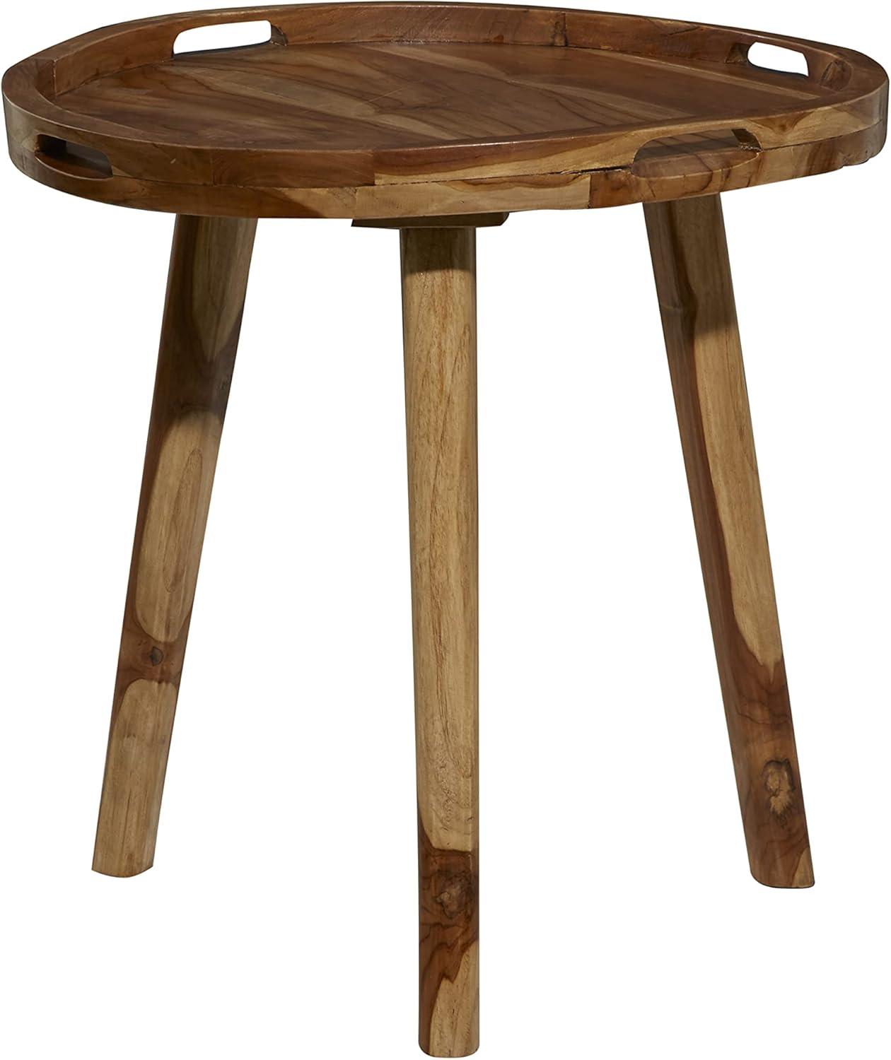 Contemporary Teak Wood Tray Accent Table Brown - Olivia & May: Round, No Assembly, Splayed Legs