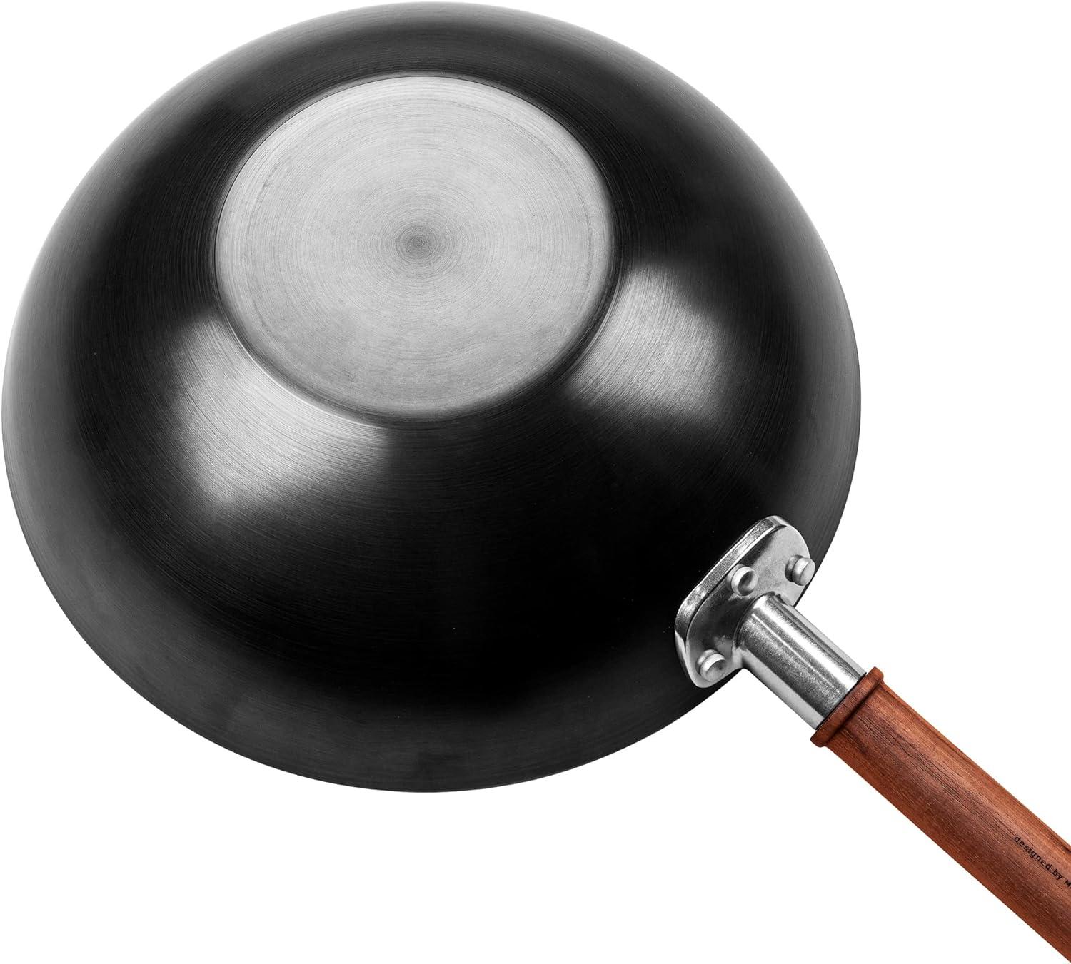 Zwilling 12-Inch Black Carbon Steel Wok with Walnut Handle