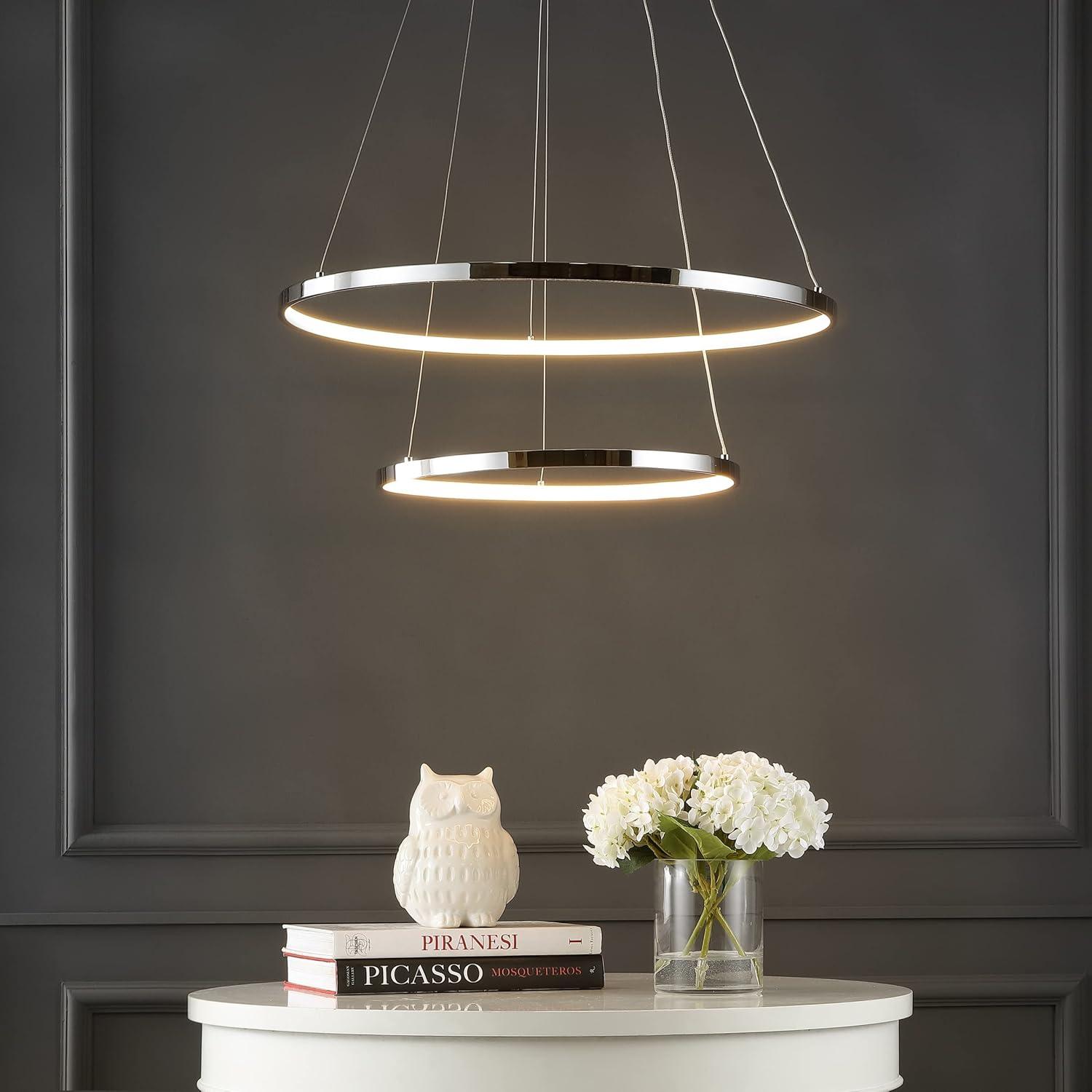 Brice 24″ 2-Light Modern Bohemian Iron Integrated LED Pendant, Chrome