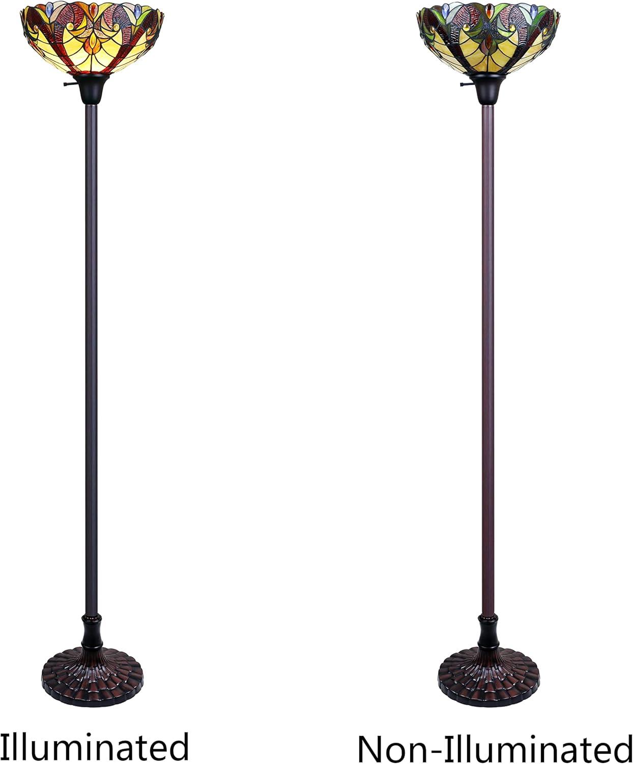 70" Bronze Stained Glass Victorian Torchiere Floor Lamp