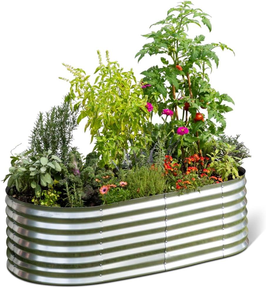 Galvanized Steel Oval Raised Garden Bed for Outdoor Use