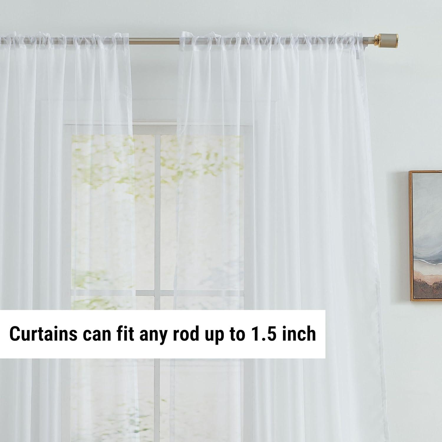 HLC.ME White Tab Top 54 inch x 54 inch Long Window Curtain Sheer Voile Panels for Living Room & Bedroom, Set of 2