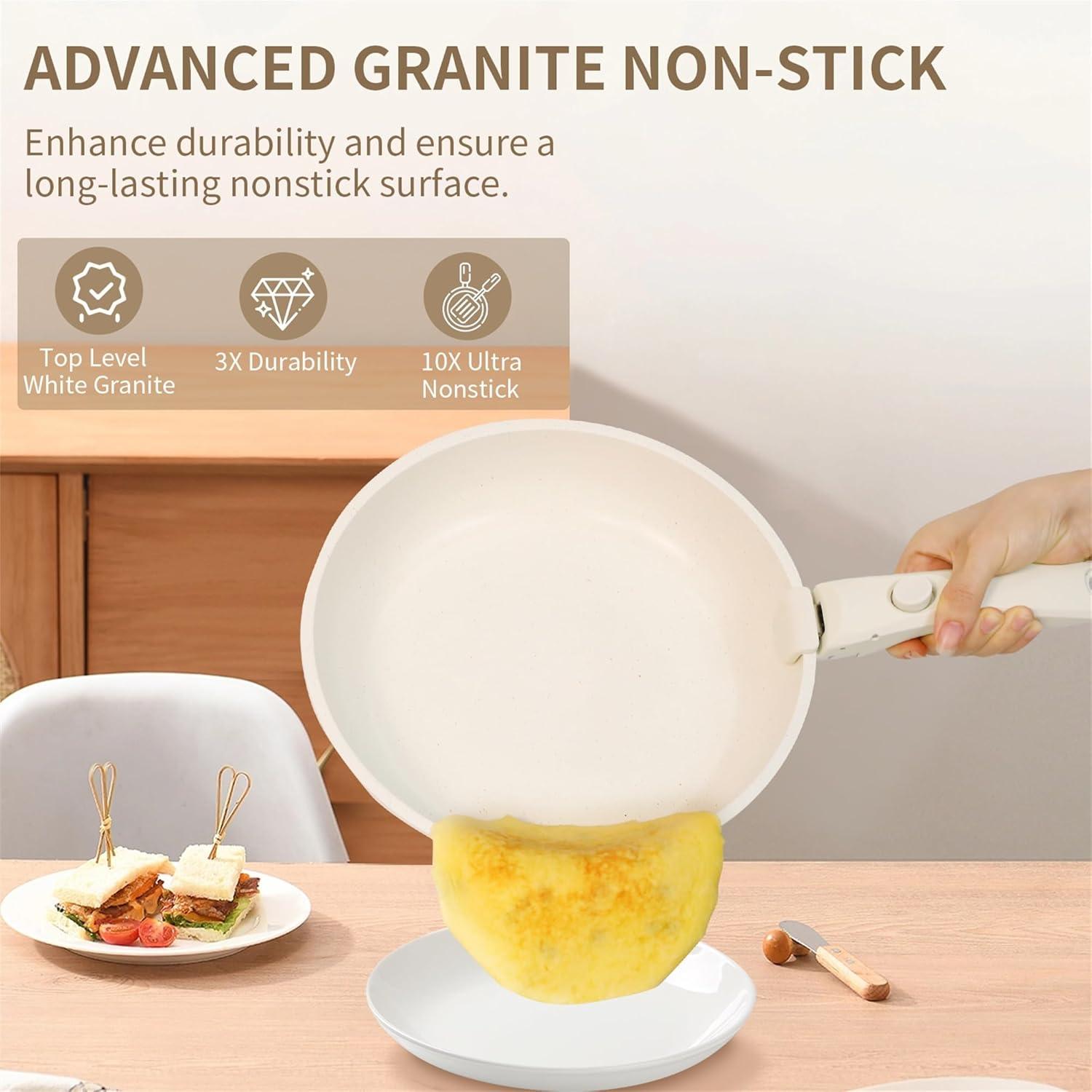 YASHE 13-Pieces Pots and Pans Set Non Stick, Ceramic Kitchen Cookware Set, Detachable Dandle Pots and Pans with Pan Protectors