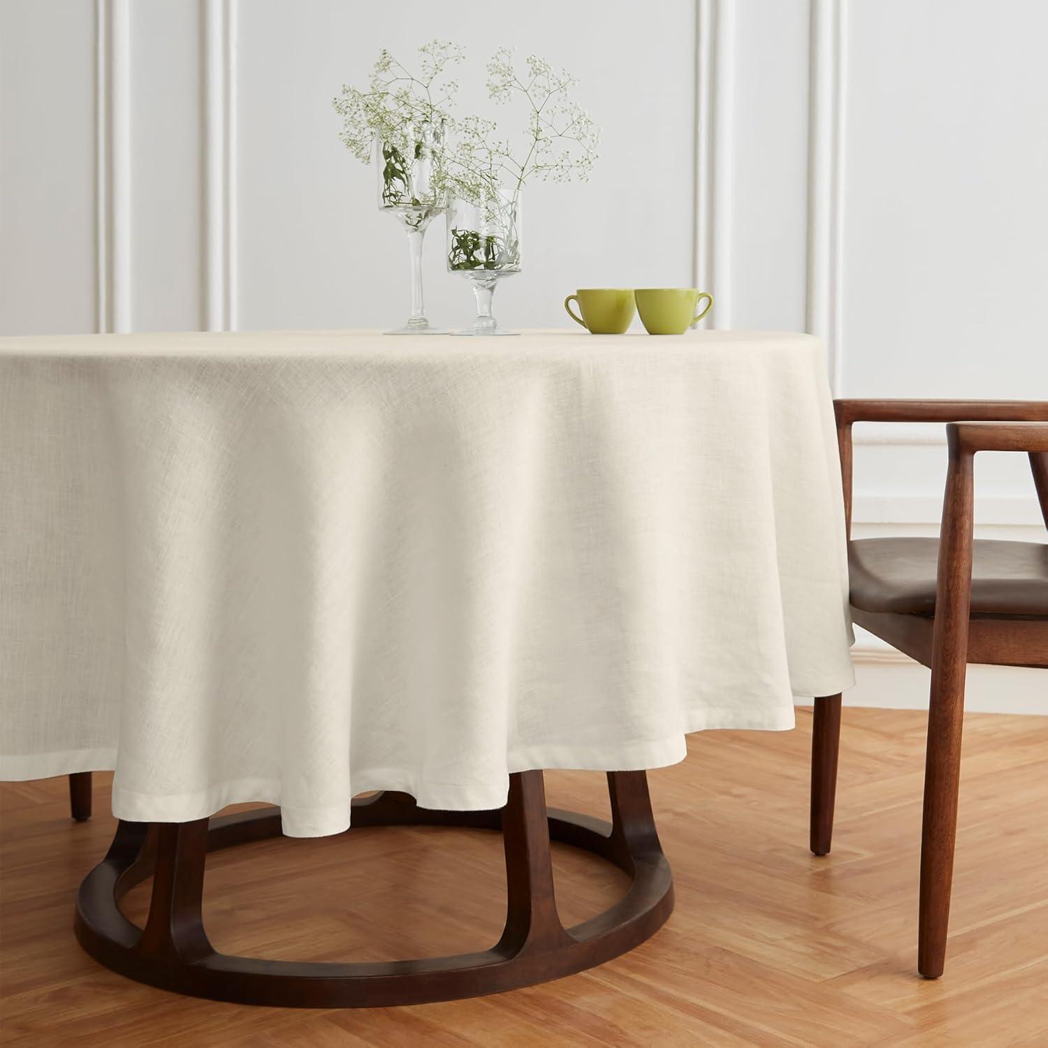 Ivory 60" Round Pre-Washed Linen Tablecloth