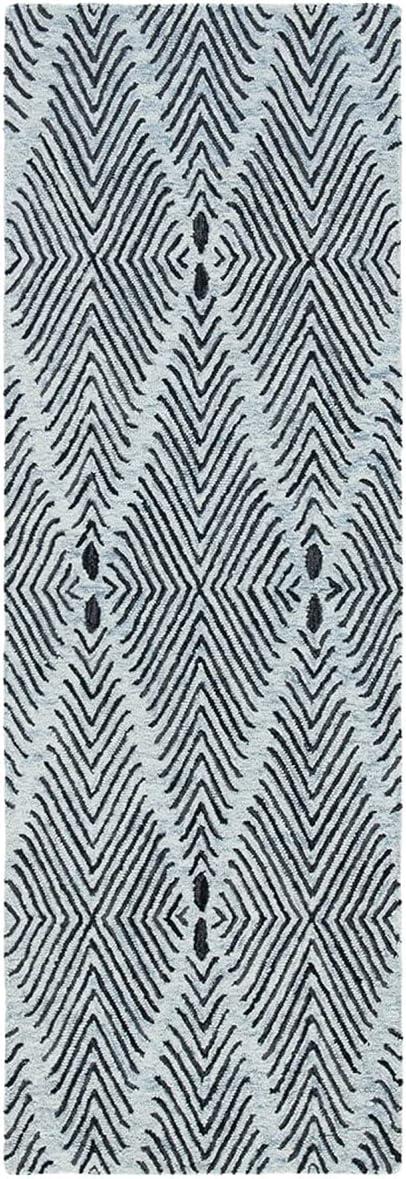 Light Blue and Charcoal Hand-Tufted Wool Runner Rug