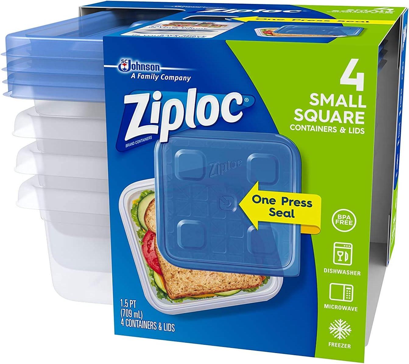 Ziploc® Brand, Food Storage Containers with Lids, Smart Snap Technology, Square, 4 ct