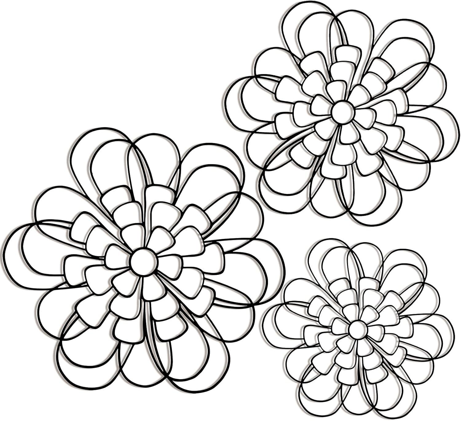 Black Metal Flower Wall Sculpture Set of 3