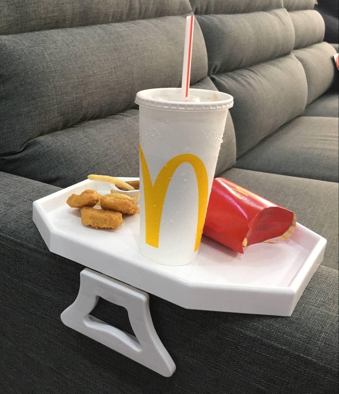 Xchouxer Sofa Arm Clip Table, Armrest Tray Table, Drinks/Remote Control/Snacks Holder (White , 2.5D x 9W x 4.5H in