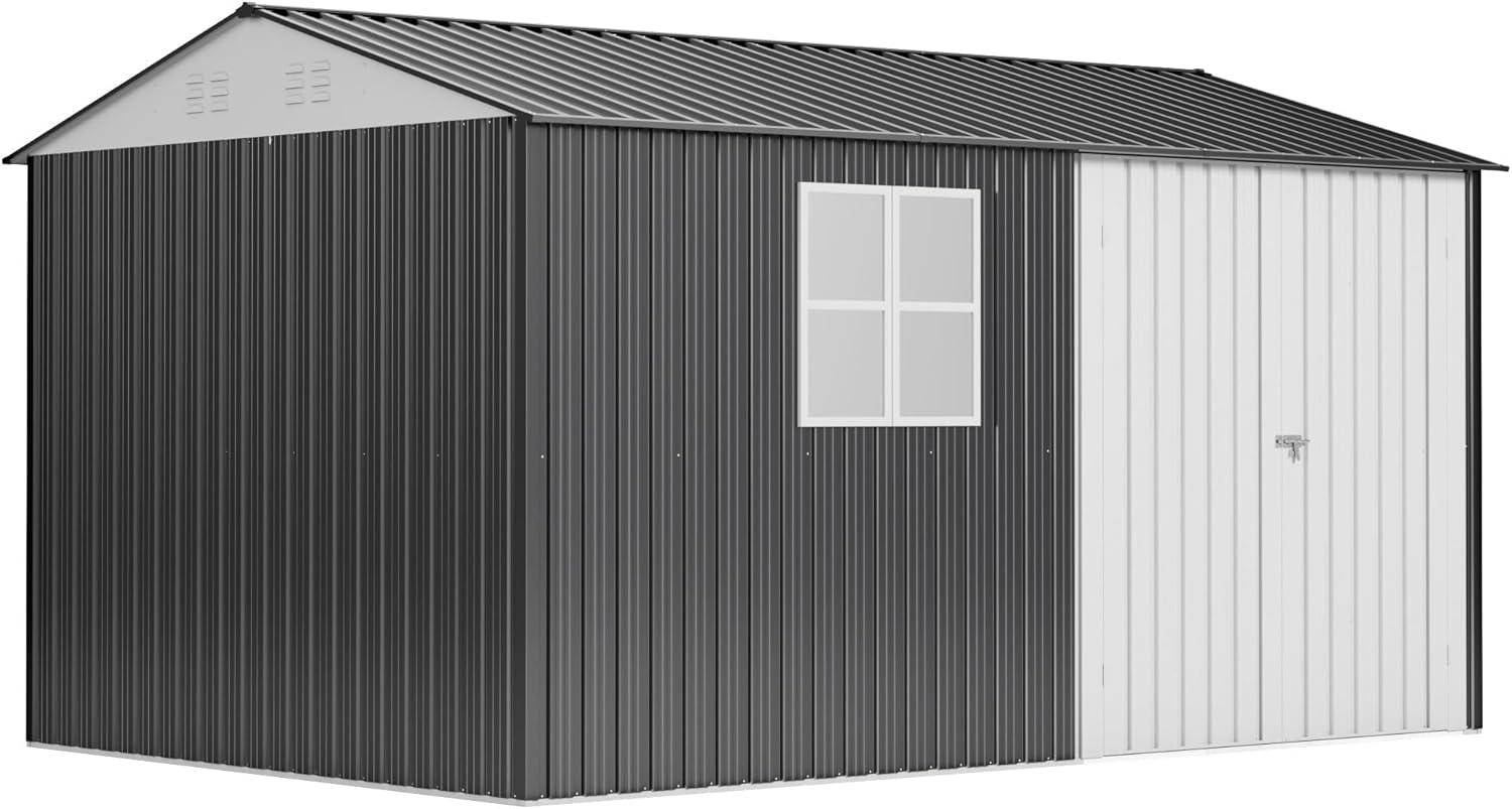 8' x 12' Black Metal Outdoor Storage Shed with Windows