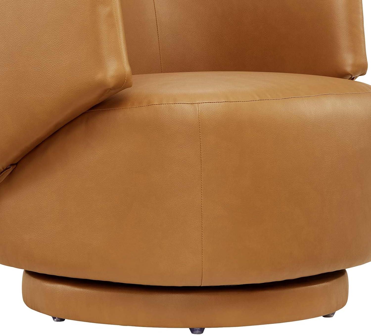 Modway Celestia Upholstered Vegan Faux Leather & Wood Swivel Chair in Tan