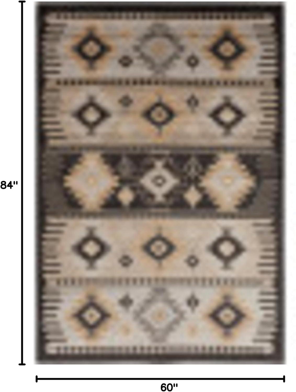 Greige and Black Synthetic Southwest Print Rectangular Area Rug