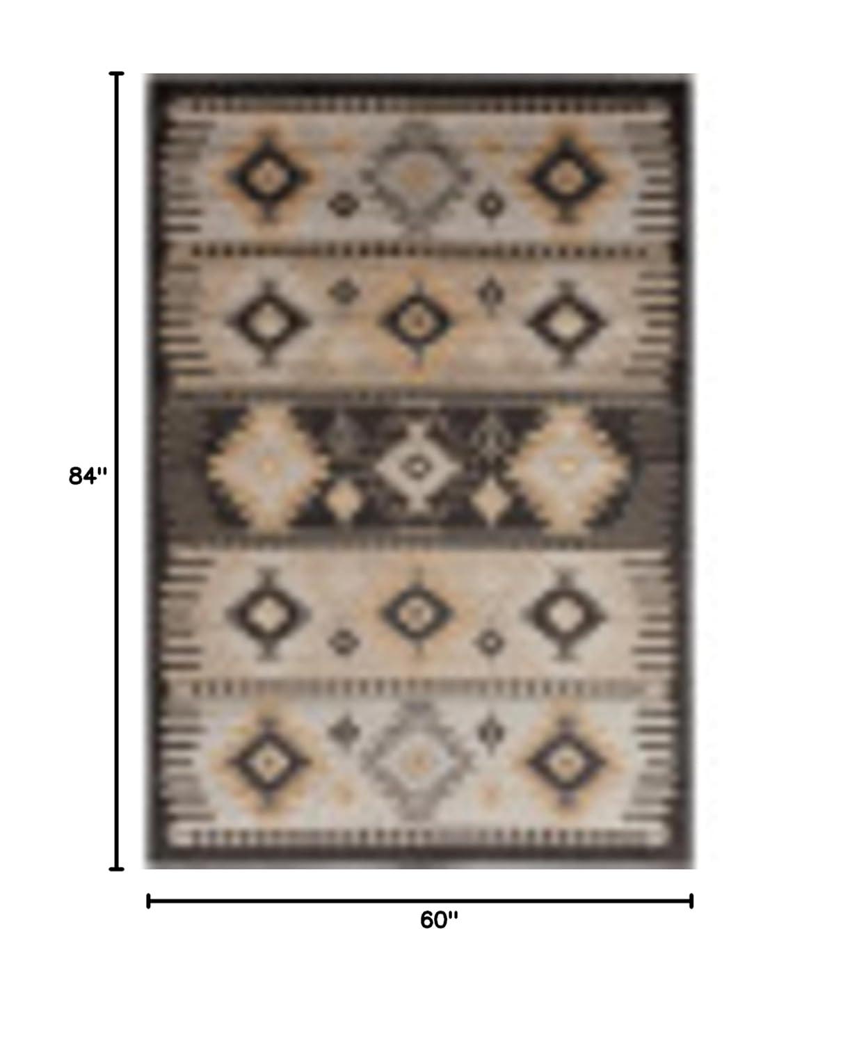 Greige and Black Synthetic Southwest Print Rectangular Area Rug