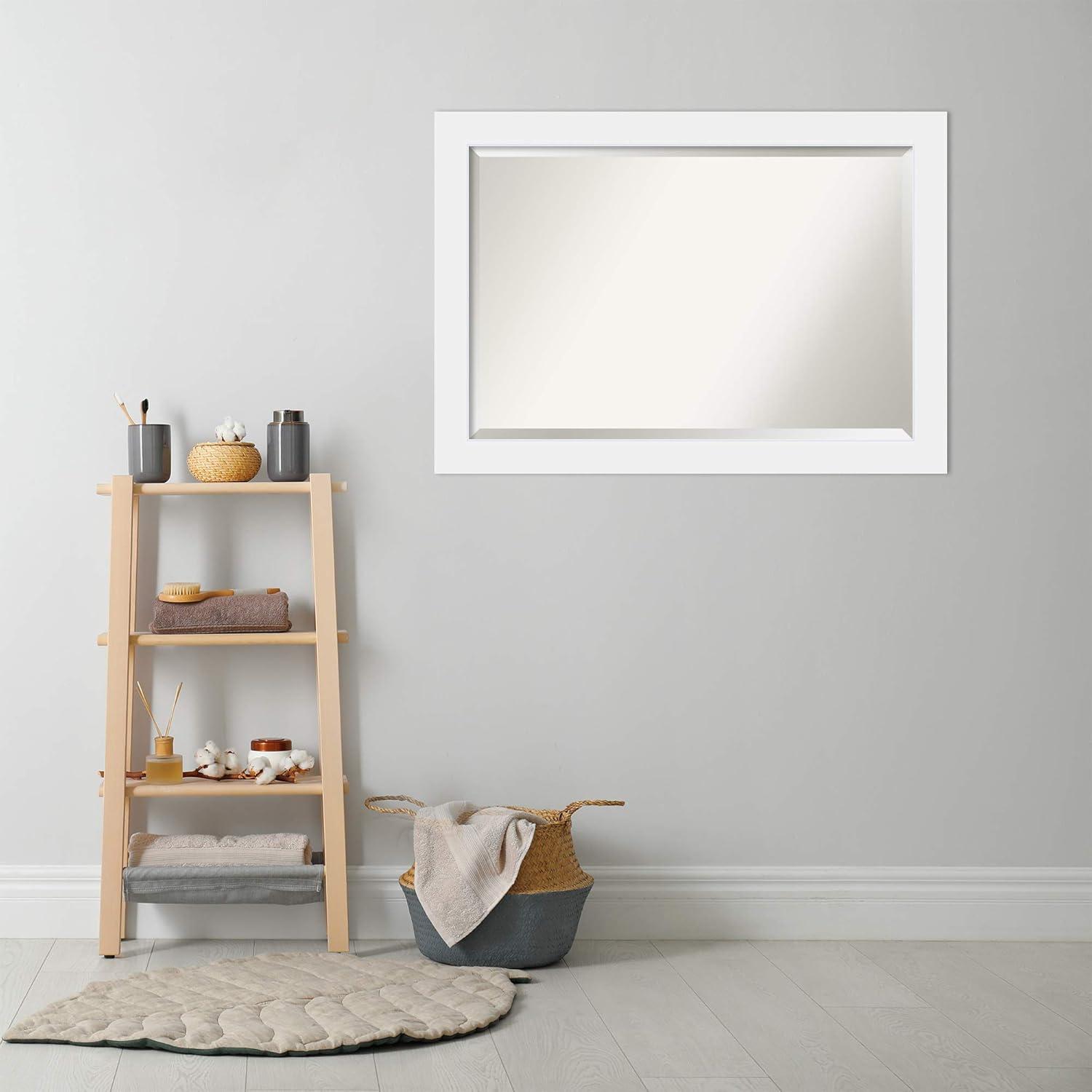 Corvino White Beveled Rectangle Wood Bathroom Wall Mirror