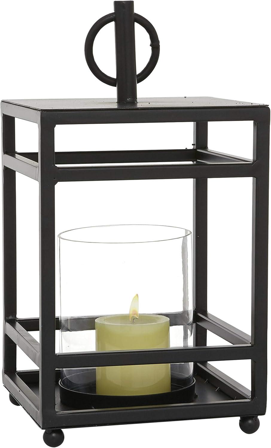 15.5&#34; x 8&#34; Round Metal/Glass Candle Holder Black - Olivia &#38; May