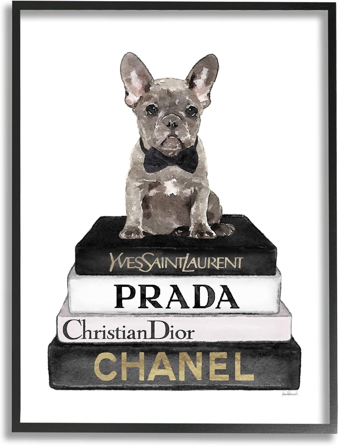 Amanda Greenwood French Bulldog Pet Fashion Apparel Bookstack 11" x 14" Framed Painting Art Prints by Stupell Home Décor