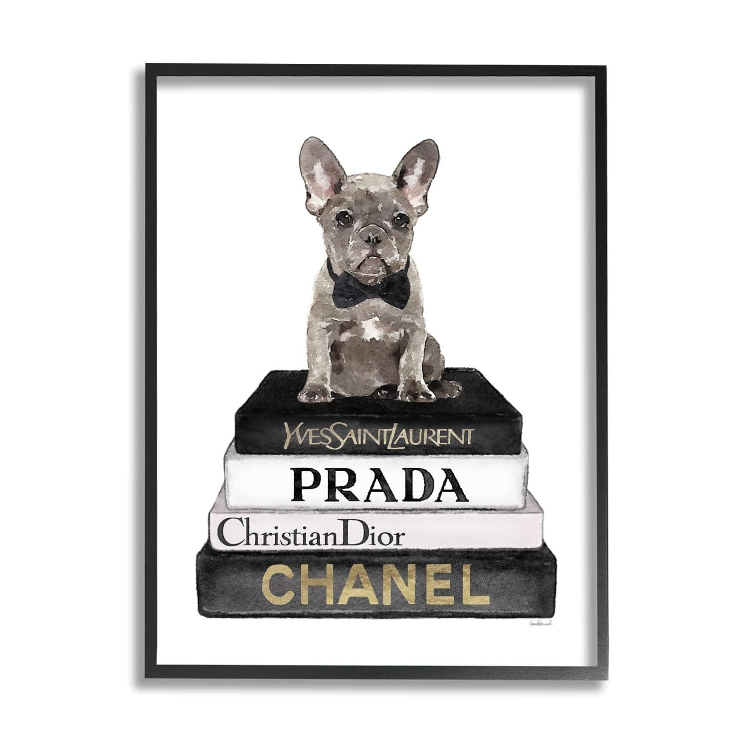 Amanda Greenwood French Bulldog Pet Fashion Apparel Bookstack 11" x 14" Framed Painting Art Prints by Stupell Home Décor