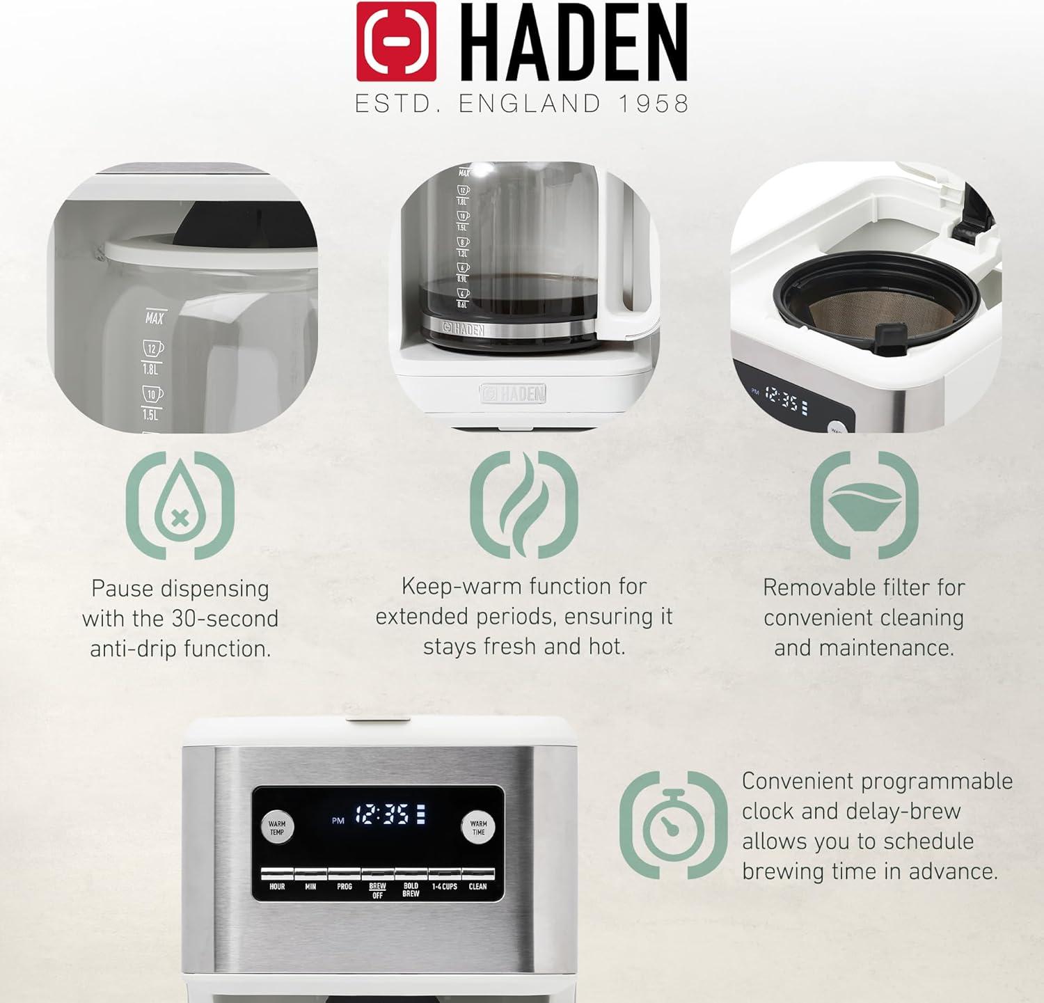 HADEN Generous Brew White 14-Cup Drip Coffee Maker