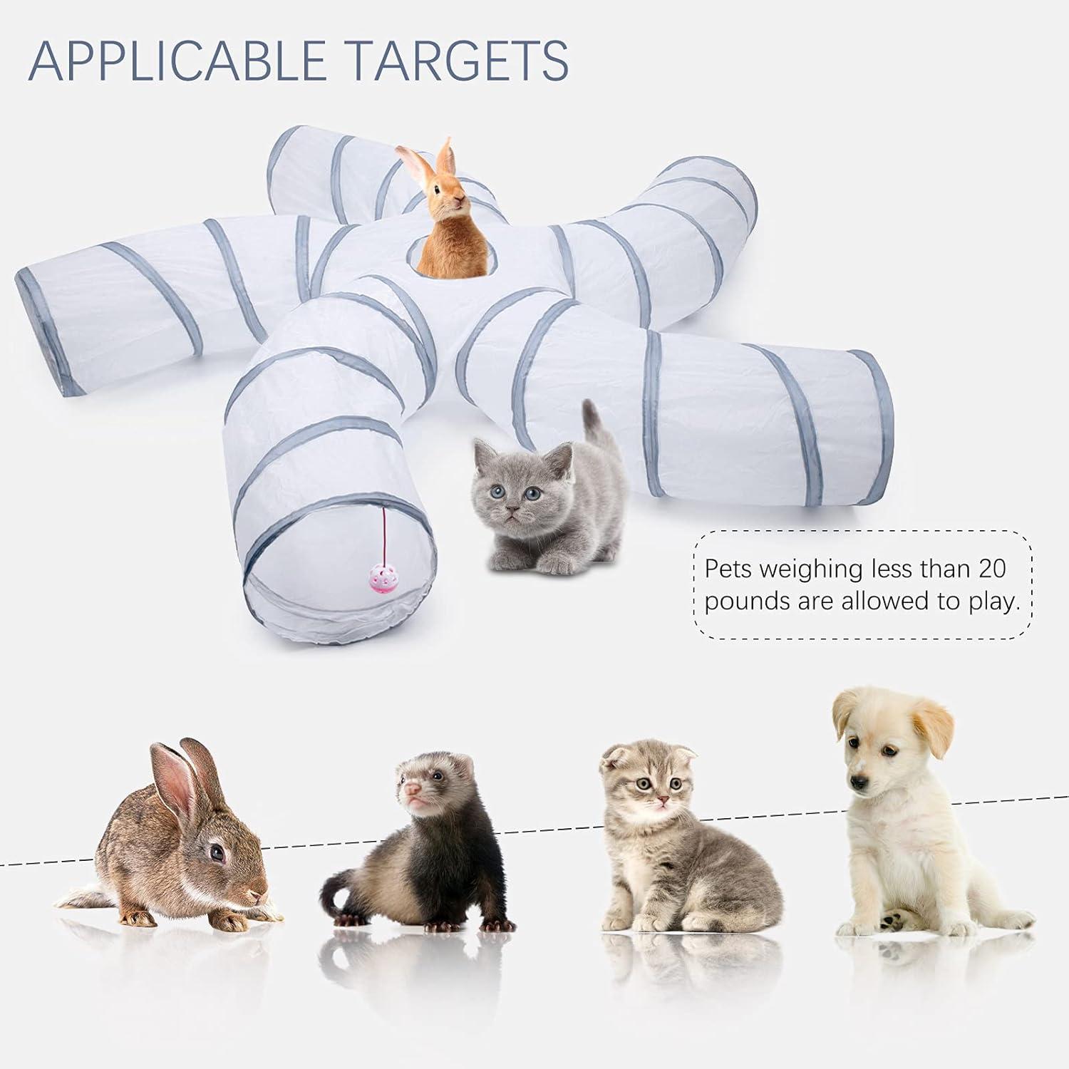 EGETOTA Cat Tunnel for Indoor Cats Large, with Play Ball S-Shape 4 Way Collapsible Interactive Peek Hole Pet Tube Toys, Puppy, Kitty, Kitten, Rabbit (S4 - White & Grey)
