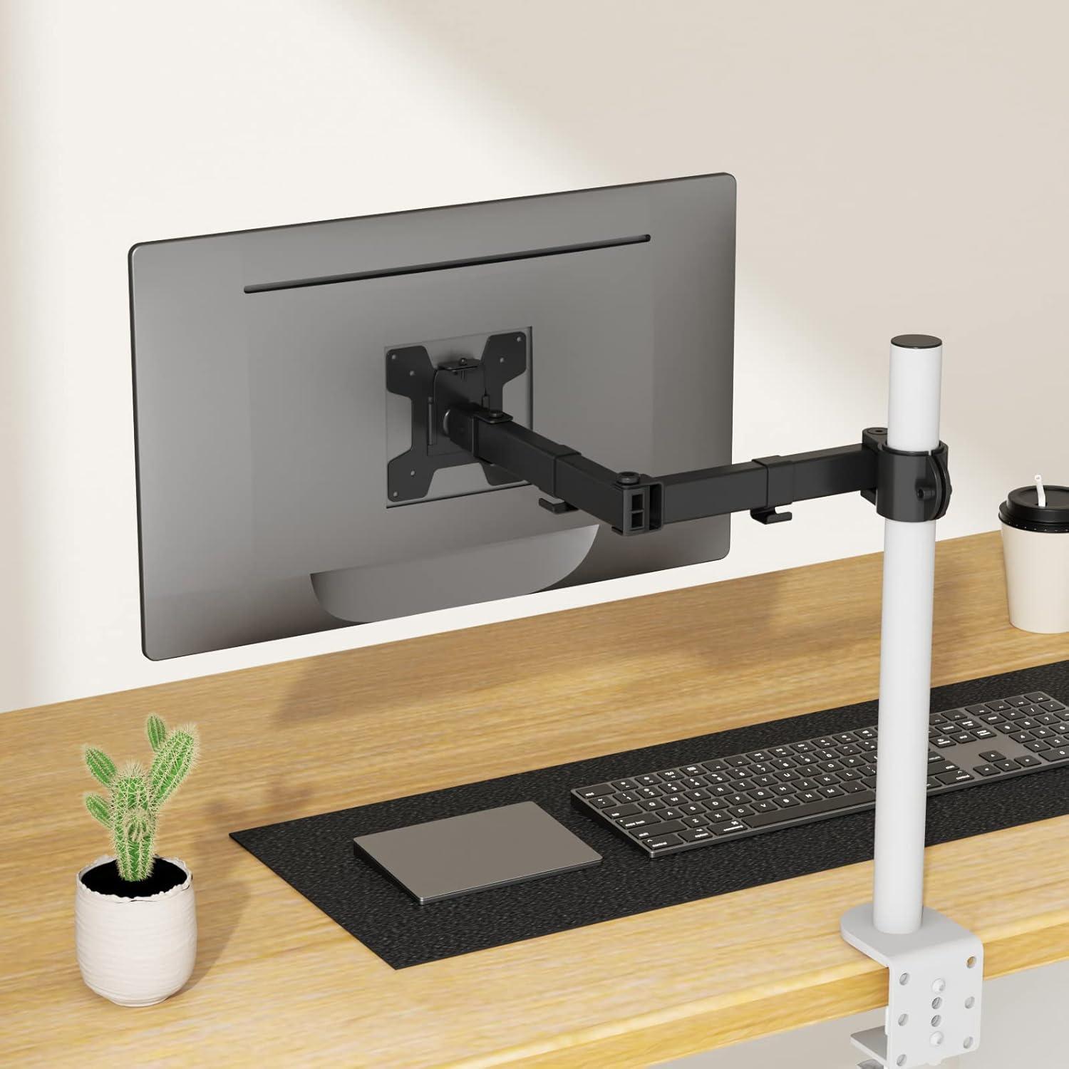 Black Adjustable Steel Single Monitor Arm with Riser