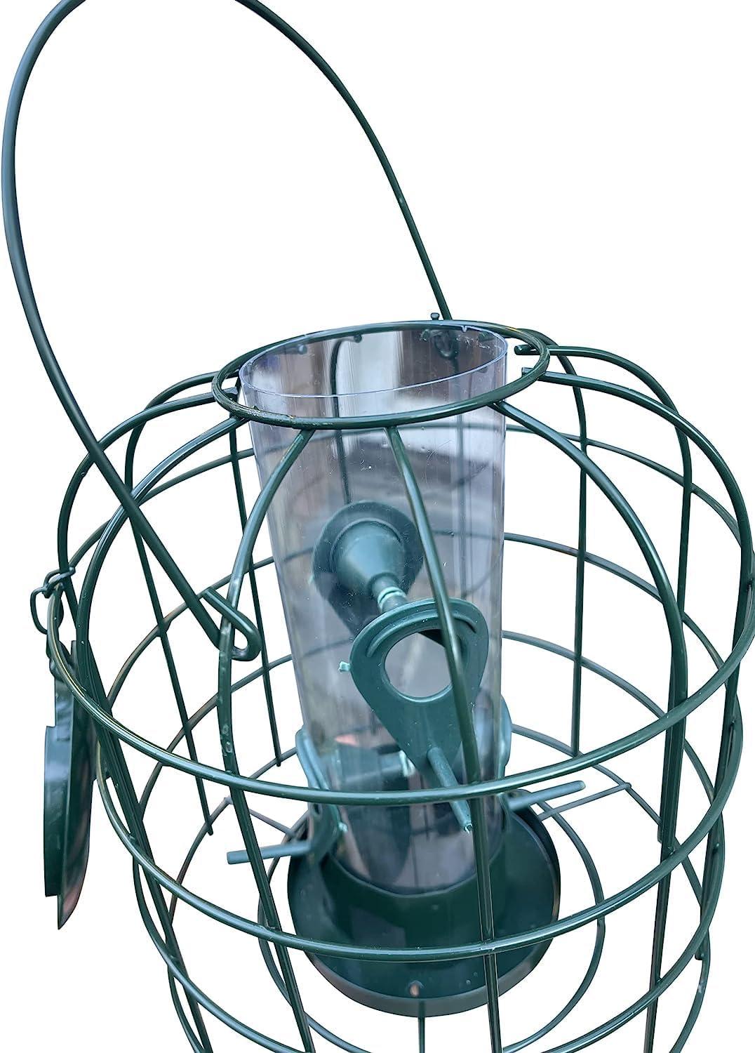 Green Metal Squirrel Resistant Hanging Tube Bird Feeder