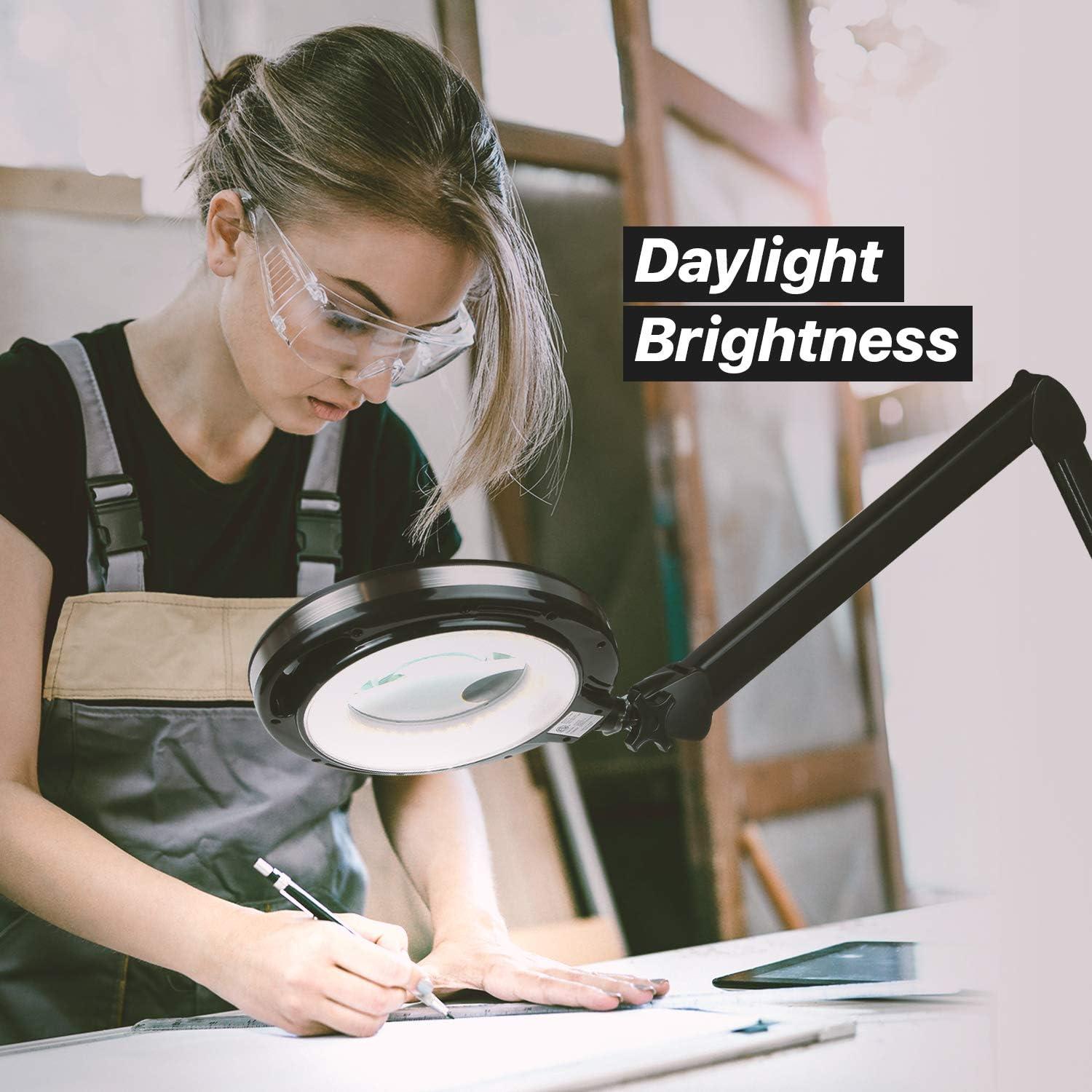 Brightech Lightview Pro 33 in. Adjustable Swing Arm Integrated 2.25X Magnifying Dimmable LED Desk Clamp Lamp