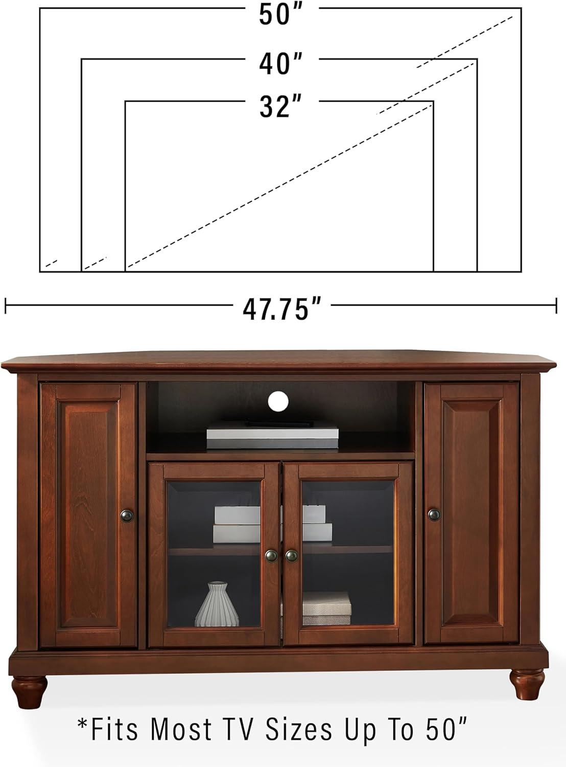 Cambridge Corner TV Stand for TVs up to 48" Mahogany - Crosley: Brass Hardware, Media Storage, Glass Doors