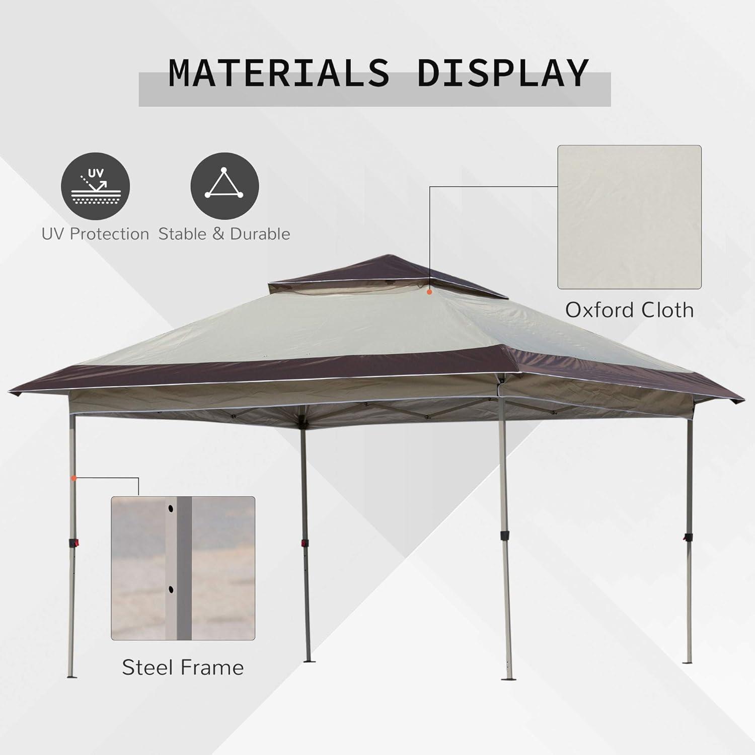 Outsunny 12' x 12' Pop Up Canopy Heavy Duty Sun Shade Instant Tent Folding with Center Lift Hook Design, 3-Level Adjustable Height, Beige