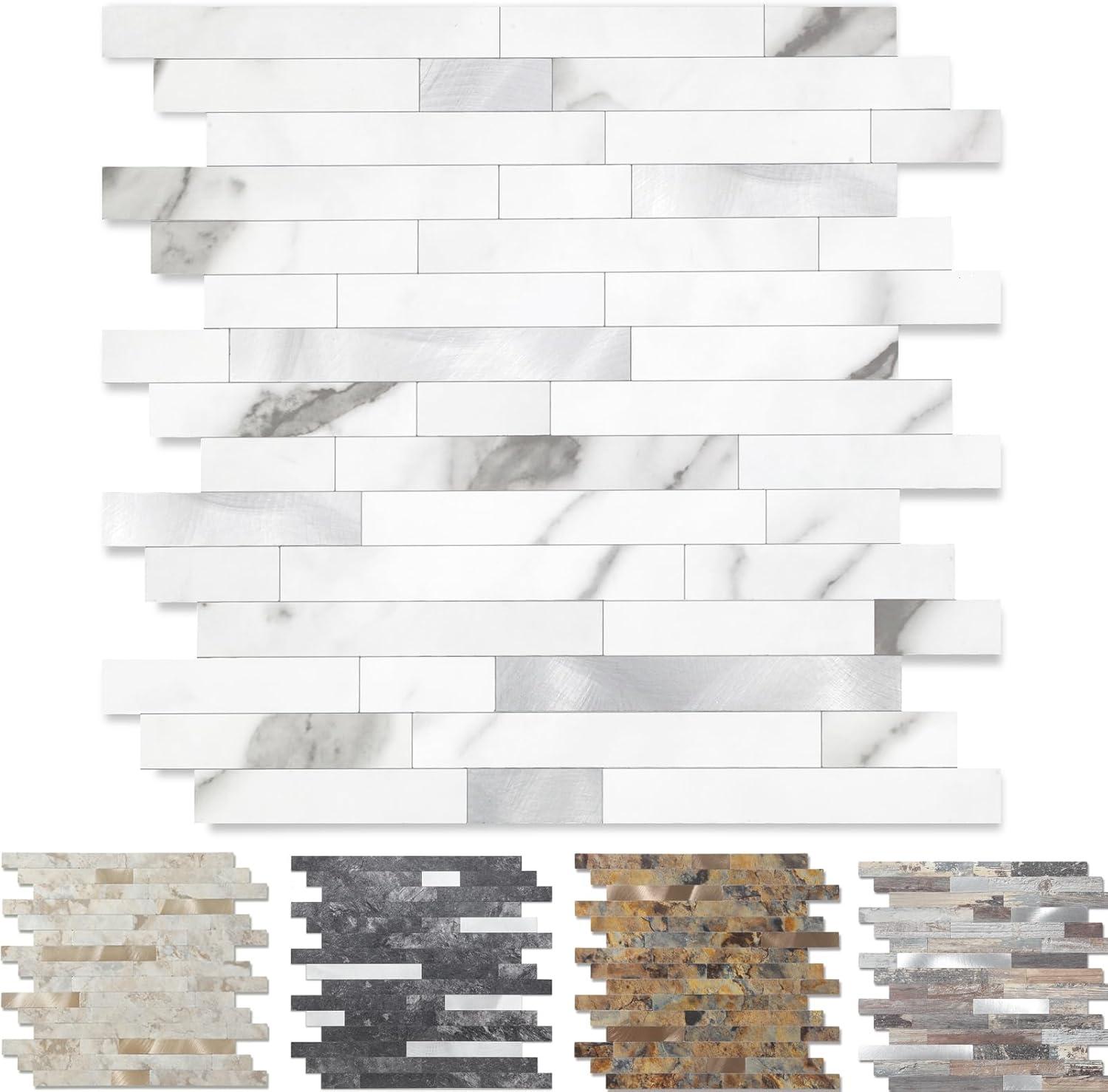 10-Pack Peel and Stick Tile Backsplash 12"X12" PVC Wall Tiles, Stick on Backsplash for Kitchen, Bathroom Tile, Fireplace Décor, Laundry Table, Stair Decals in Cala Golden