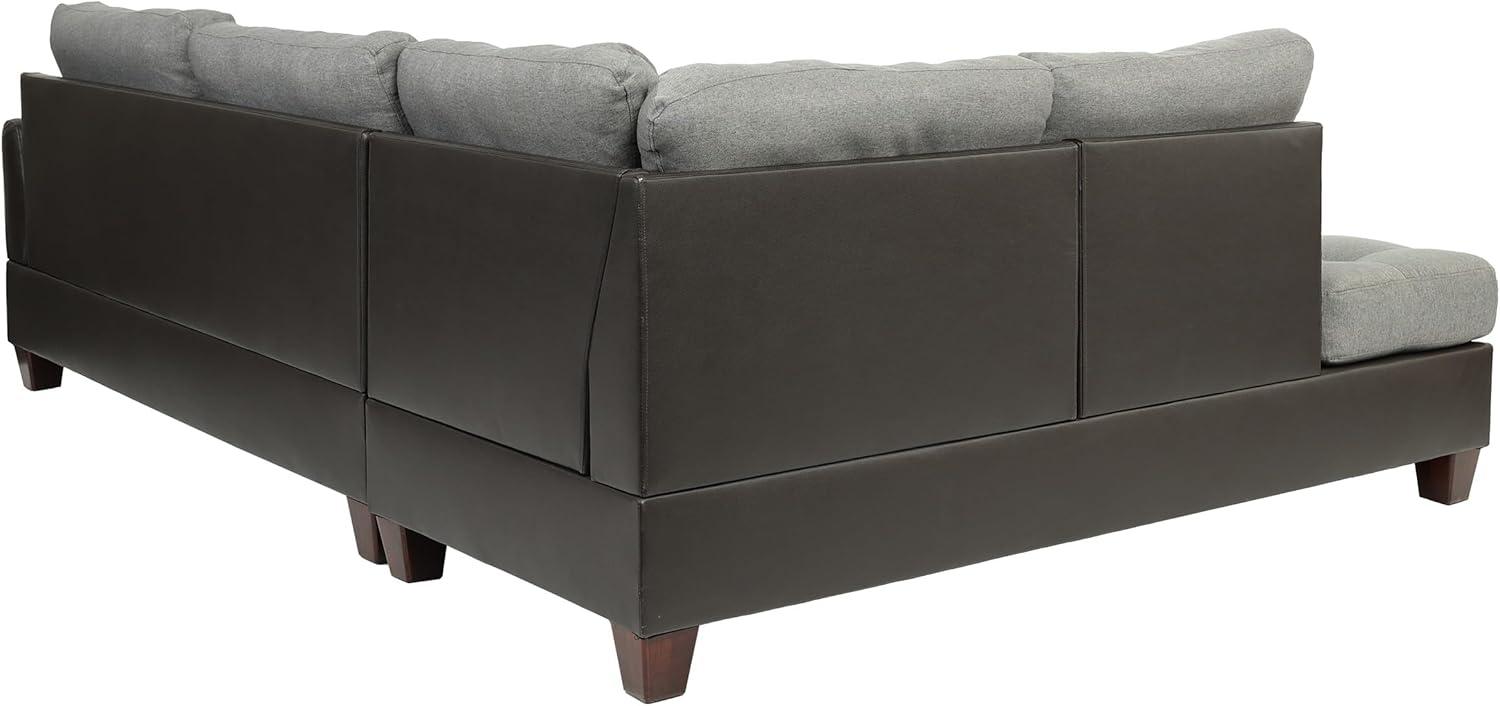 Gray Tufted Faux Leather Three Piece Sectional Sofa with Ottoman