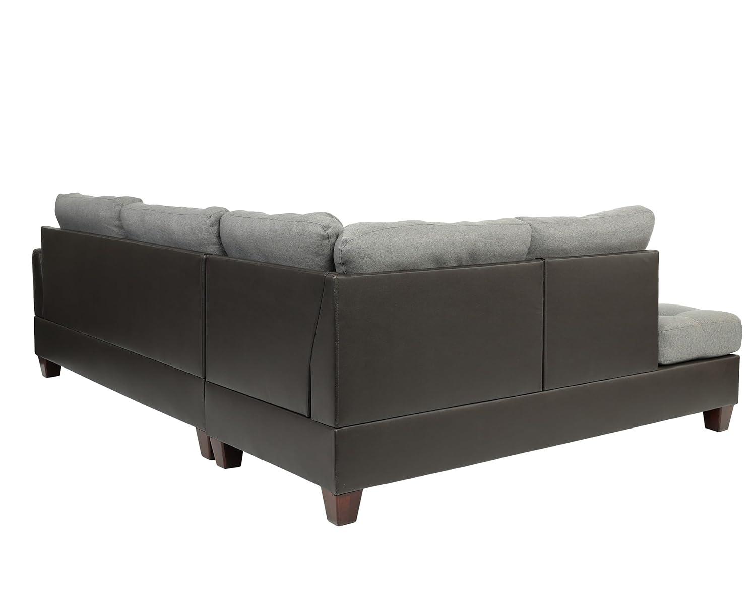 Gray Tufted Faux Leather Three Piece Sectional Sofa with Ottoman