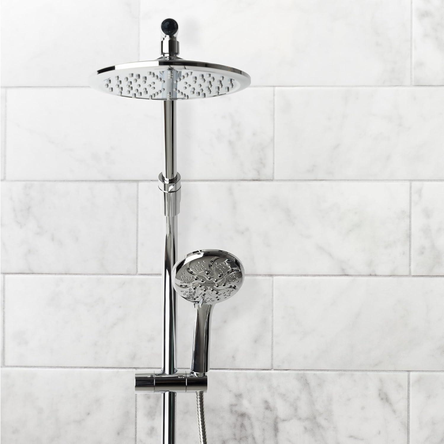 Chrome Dual Shower Head with Handheld Spray and Adjustable Height