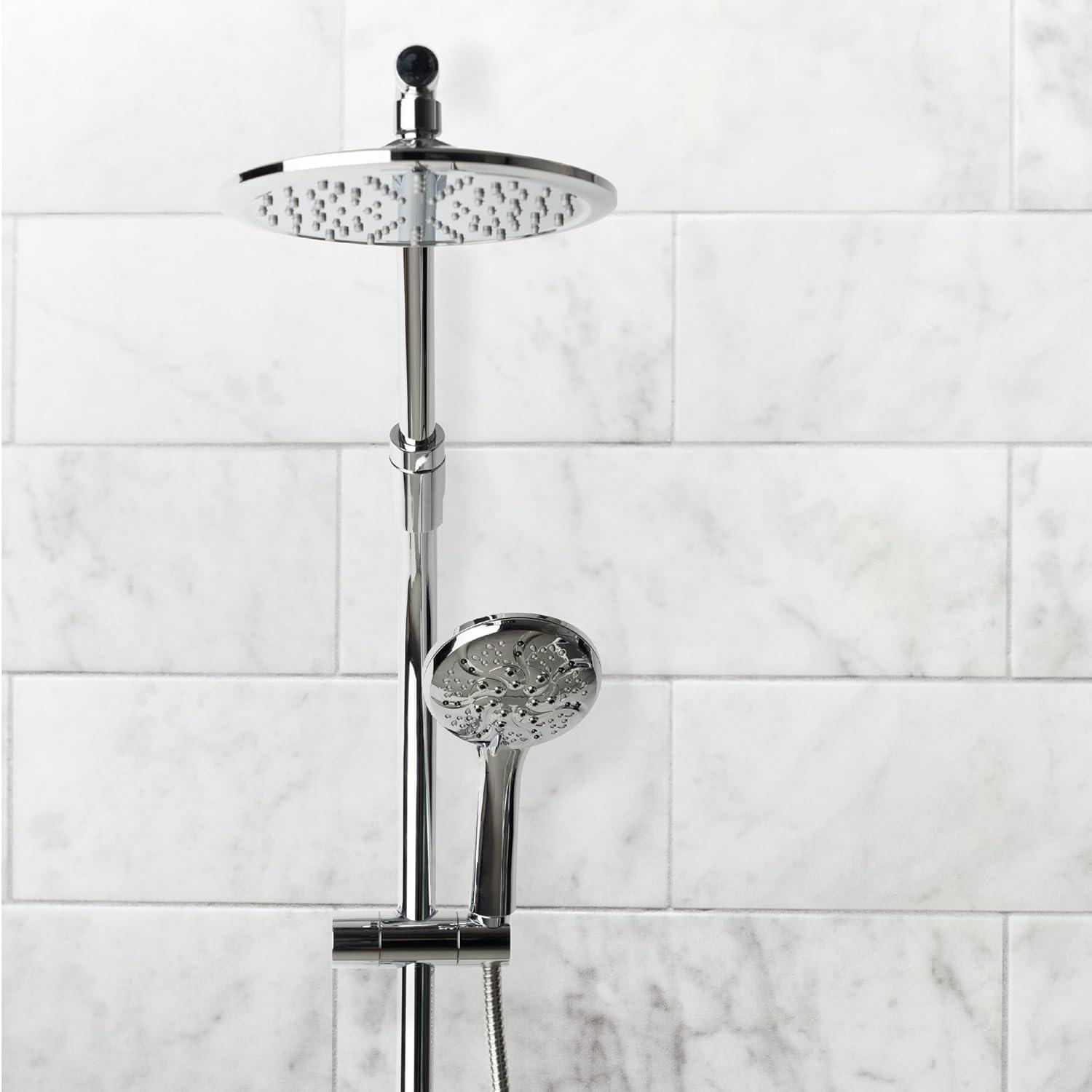 Shower Rail Kit 6-Spray Round High Pressure Handheld with Rain Showerhead, Slide Rail, Drill-free Installation in Chrome