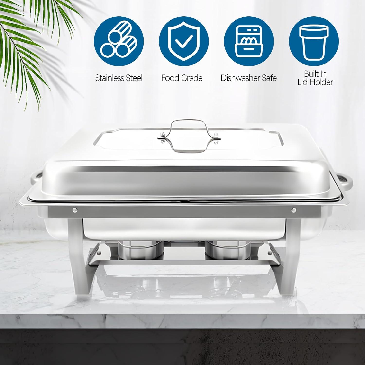 The Party Aisle™ Chafing Dishes For Buffet 4 Pack, 8 Qt Stainless Steel Chafers And Buffet Warmers Sets With Lid, Rectangle Serving Food Warmer Catering Supplies Buffet Display For Parties
