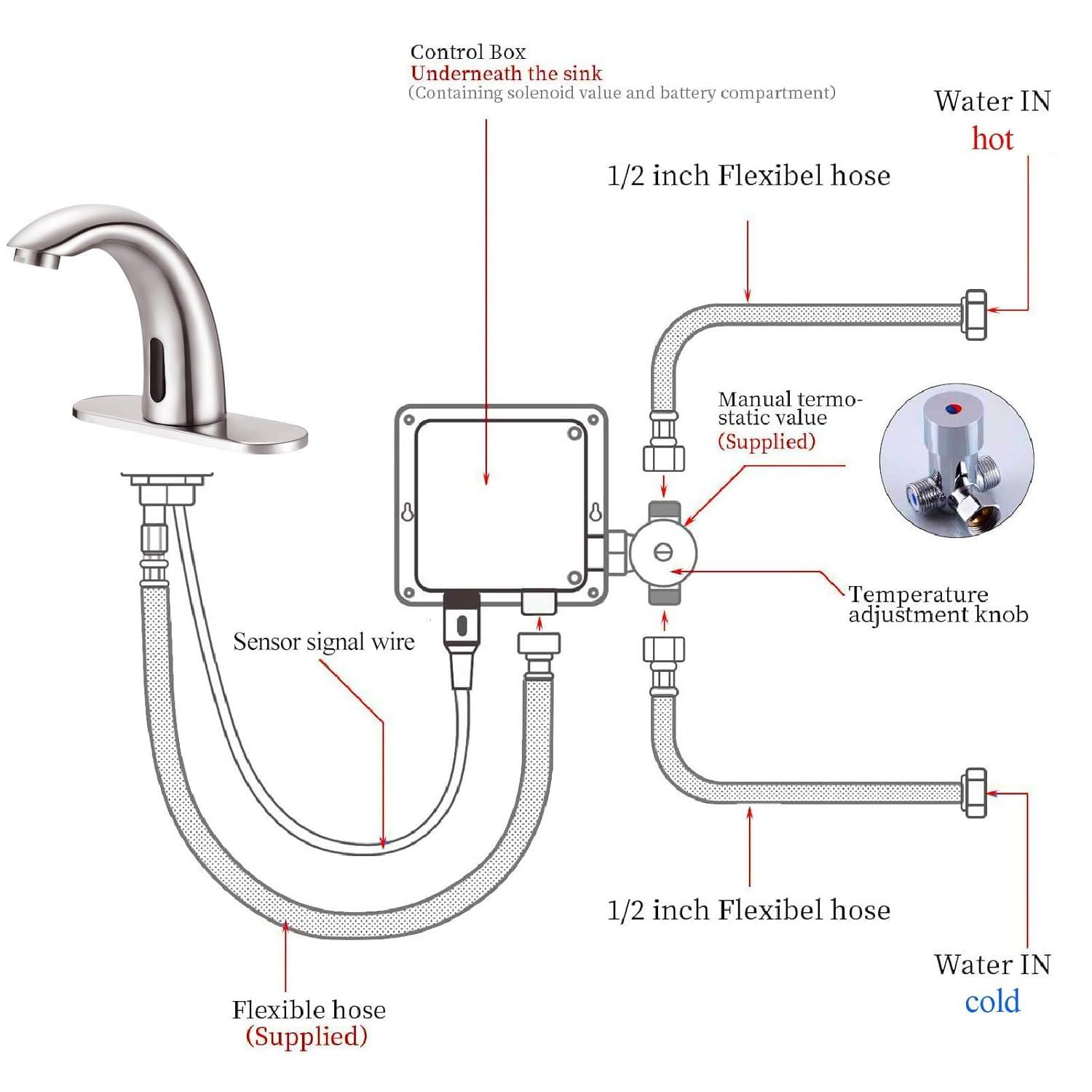 Touchless Bathroom Sink Faucet - Automatic Motion Sensor Restroom Toilet Faucet - Battery Operated for Commercial Lavatory, Brushed Nickel