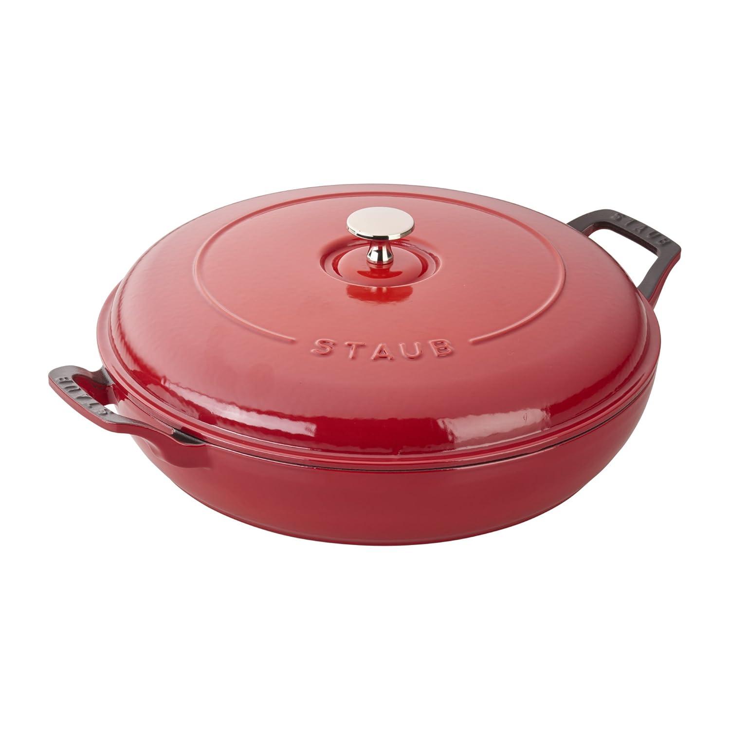 Staub Cast Iron Braiser, Dutch Oven, 3.5-quart, serves 3-4, Made in France, Cherry