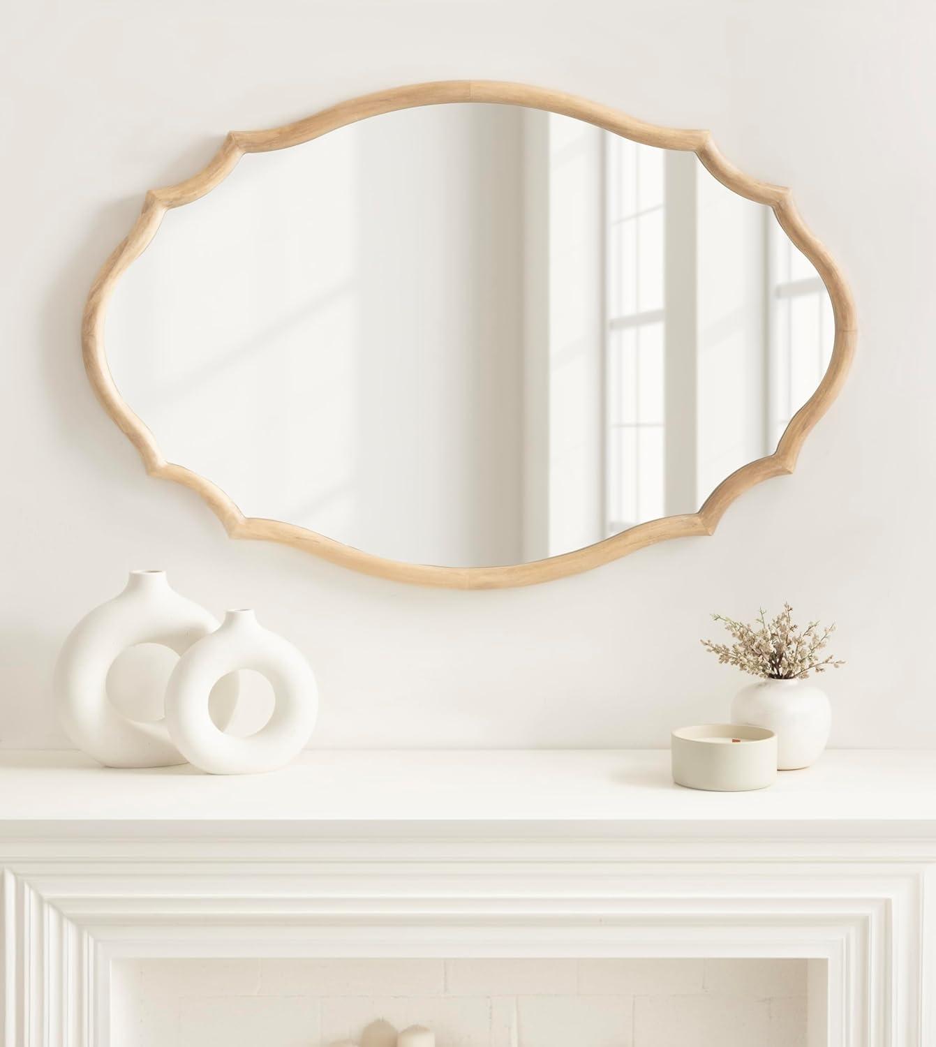 Kate & Laurel All Things Decor 24"x36" Leanna Wood Scalloped Oval Mirror Natural